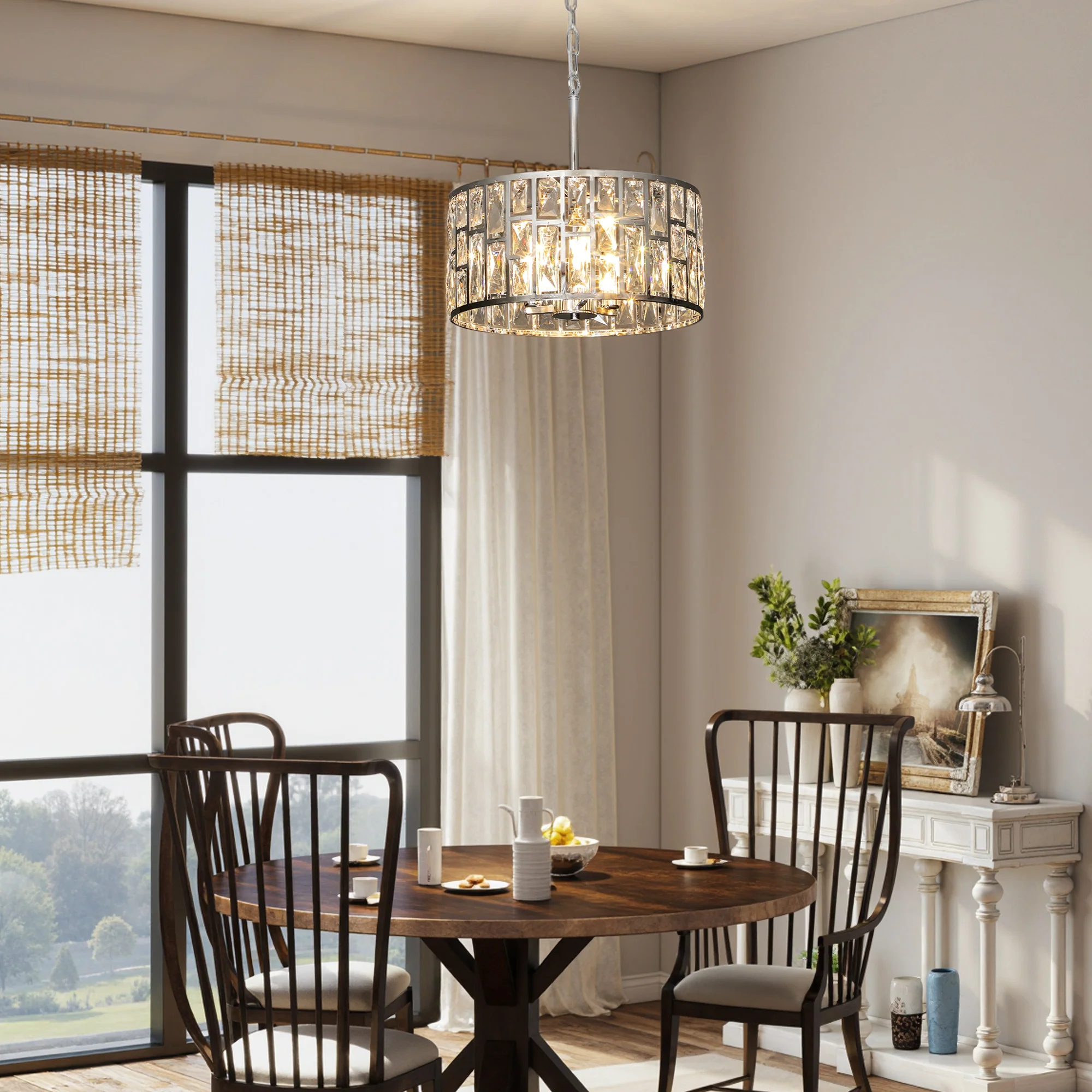 HOMCOM Flush Mount Ceiling Light, 3-Light Crystal Chandelier For Living Room - Image 8