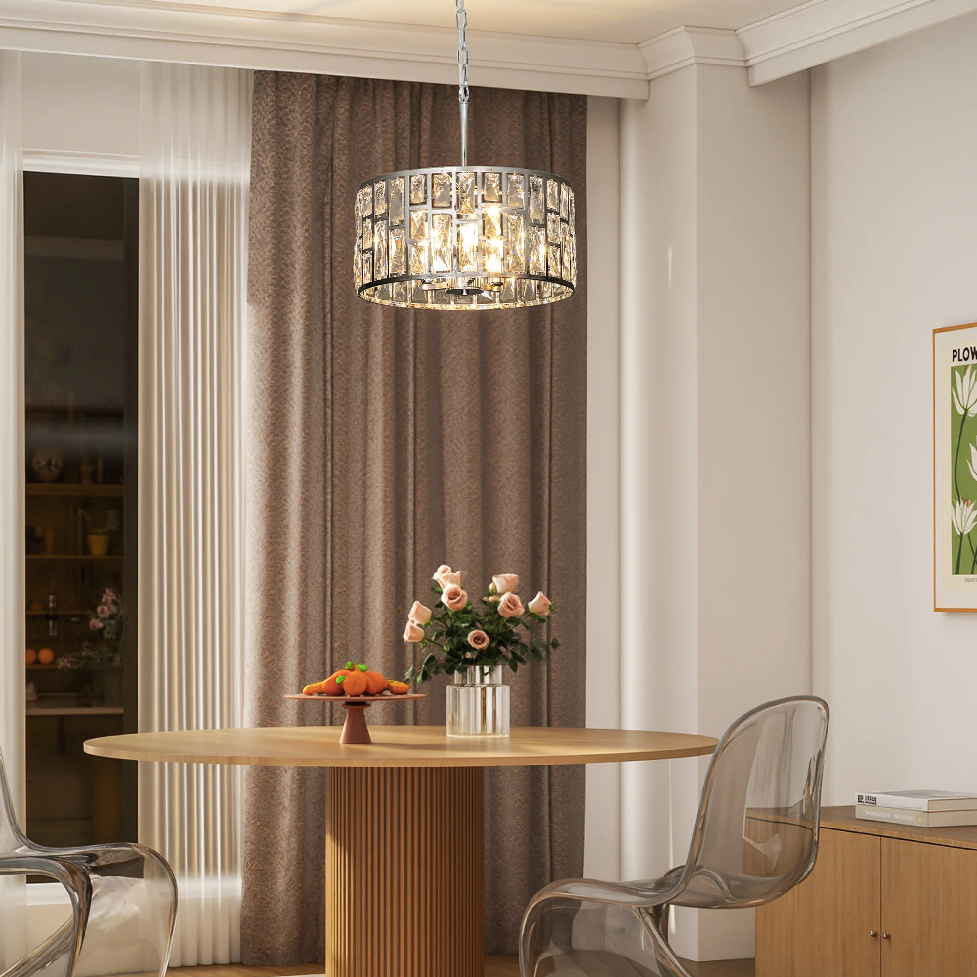 HOMCOM Flush Mount Ceiling Light, 3-Light Crystal Chandelier For Living Room - Image 9