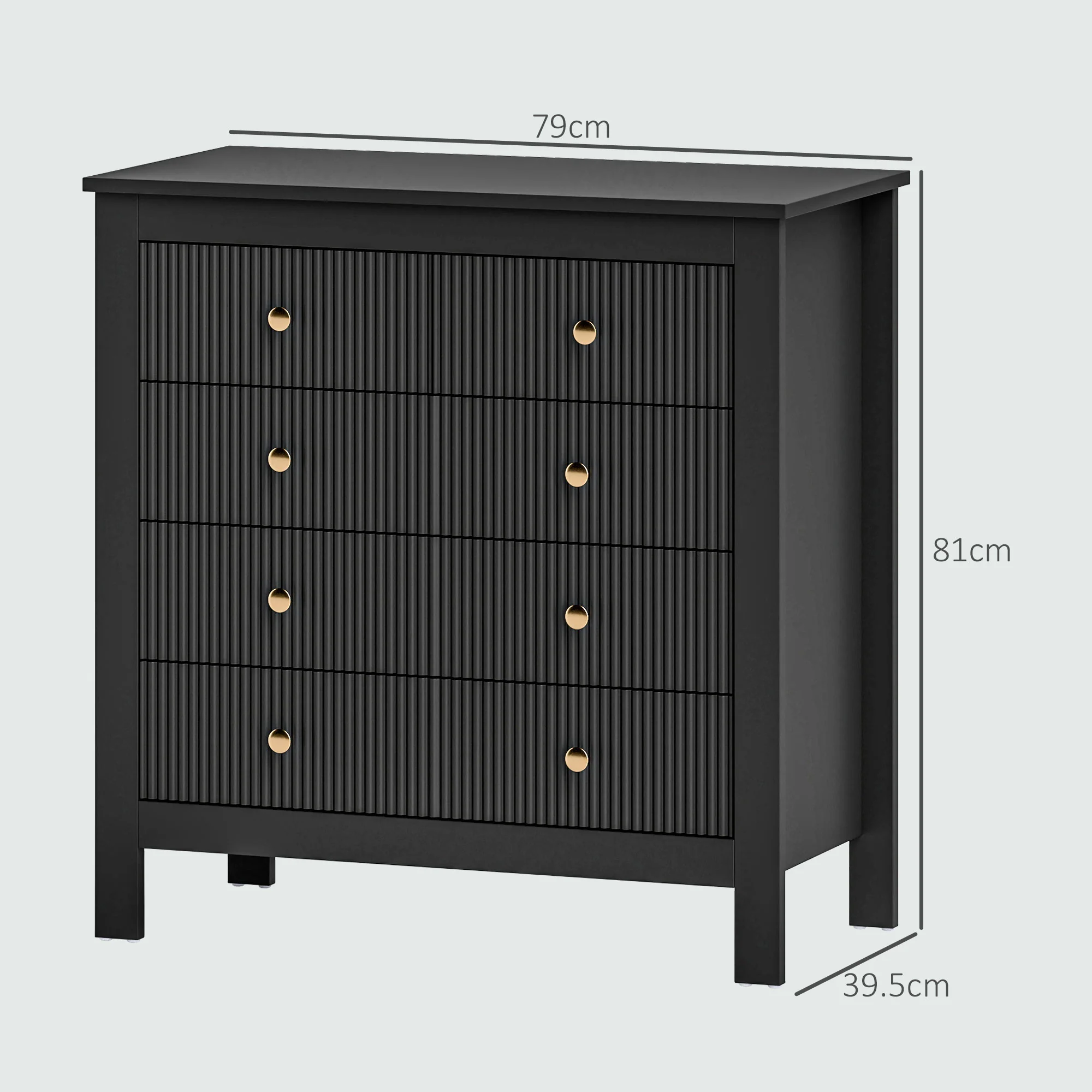 HOMCOM Fluted Bedroom Chest of Drawers w/ 5 Drawers Gold Tone Handles - Image 5