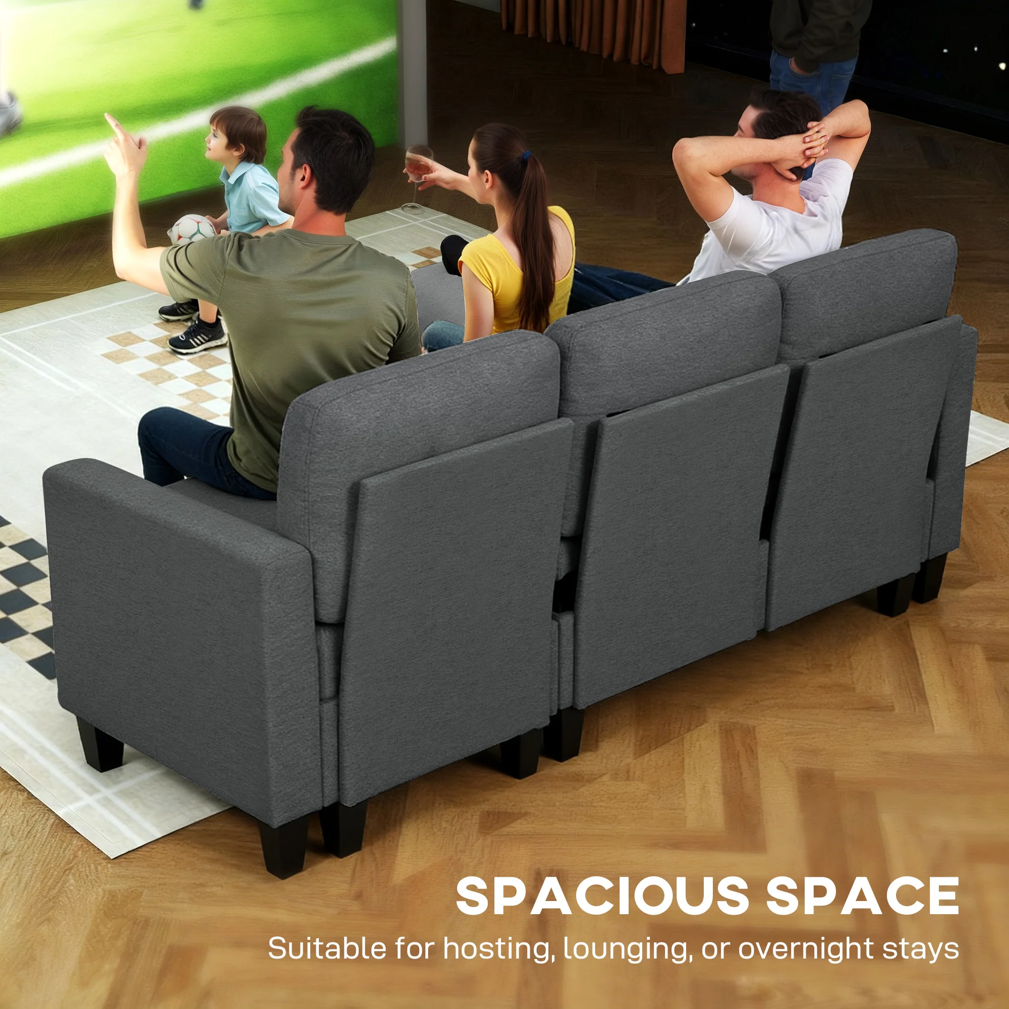 HOMCOM Fold-Out Convertible Sofa Bed With Removable Covers, Charcoal Grey - Image 3