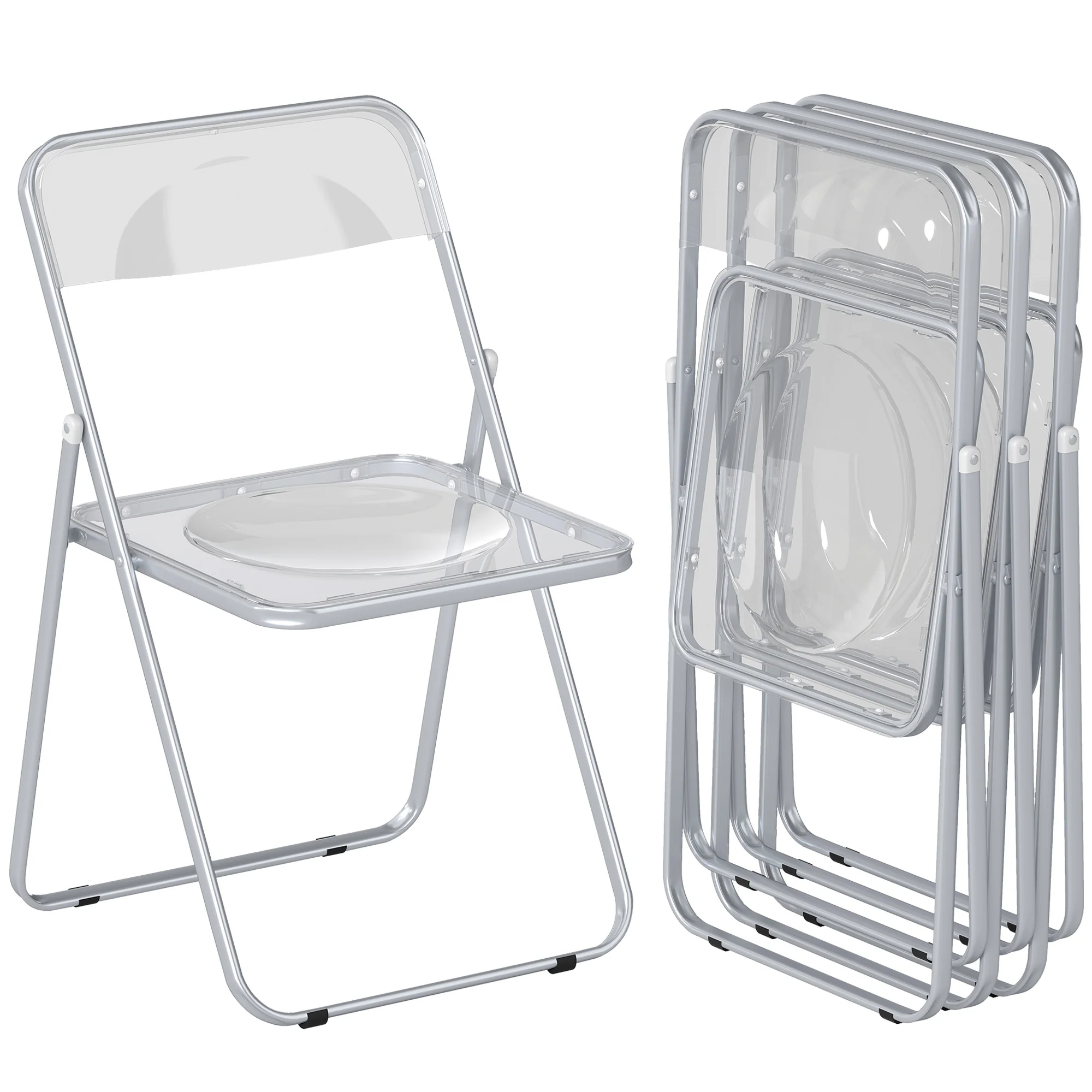 HOMCOM Foldable Chairs with Heavy Duty Steel Frame, Clear