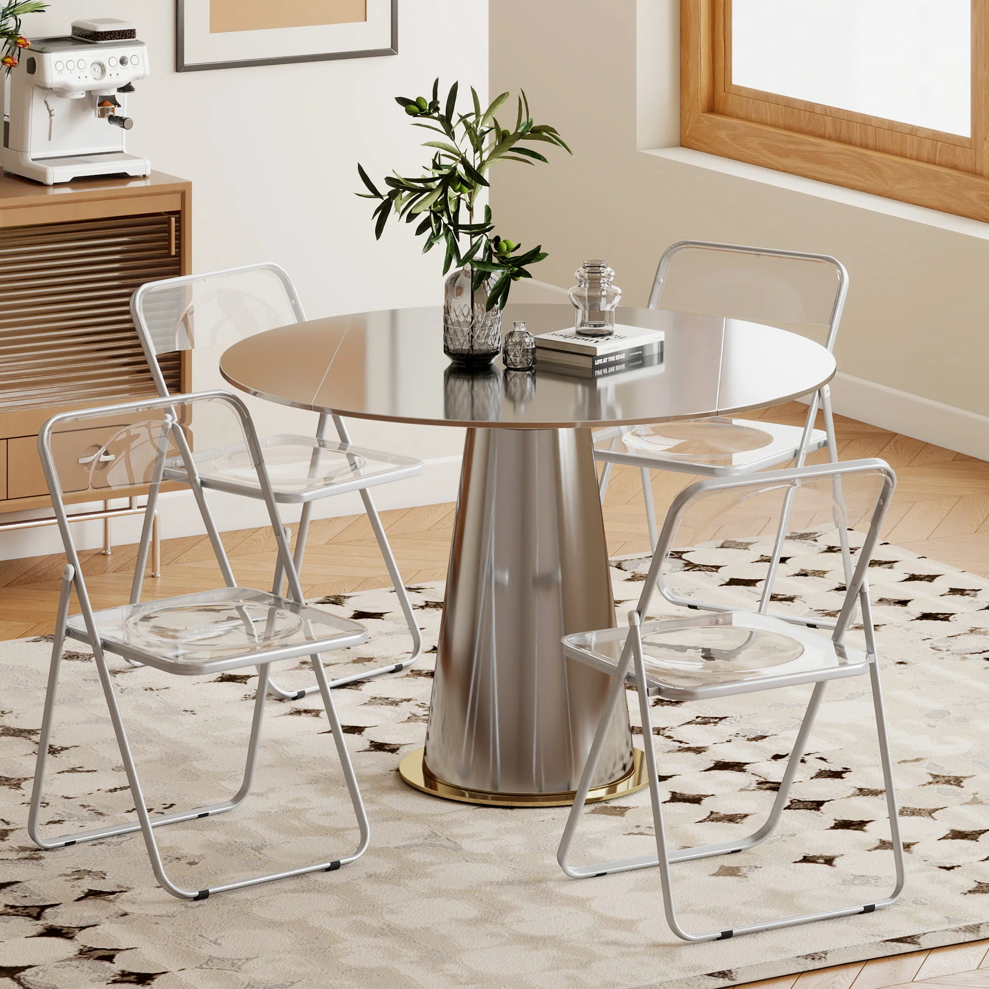 HOMCOM Foldable Chairs with Heavy Duty Steel Frame, Clear - Image 2