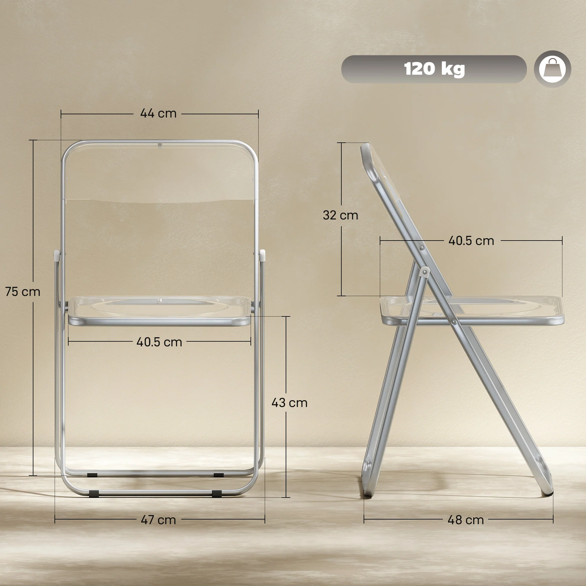HOMCOM Foldable Chairs with Heavy Duty Steel Frame, Clear - Image 5
