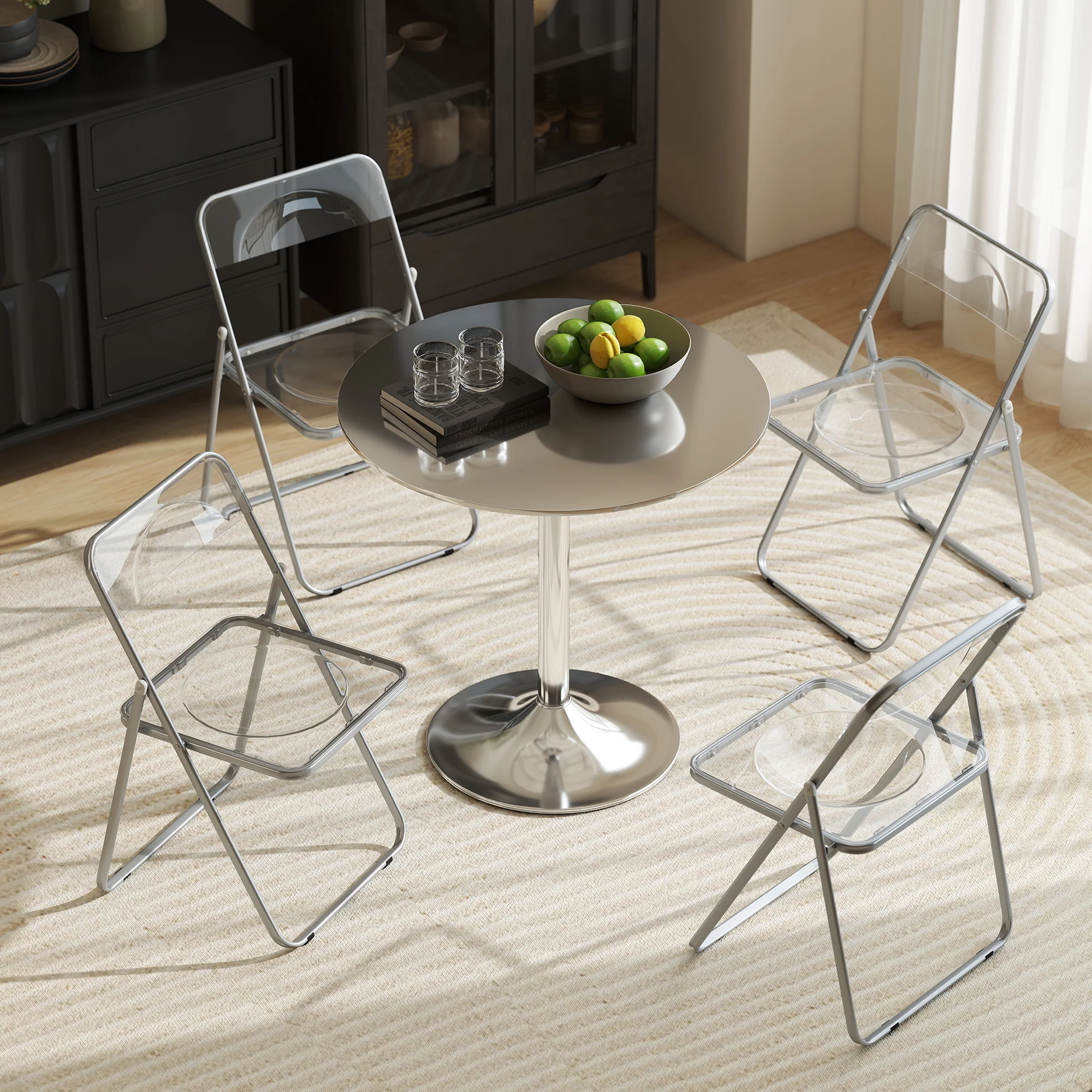 HOMCOM Foldable Chairs with Heavy Duty Steel Frame, Clear - Image 7