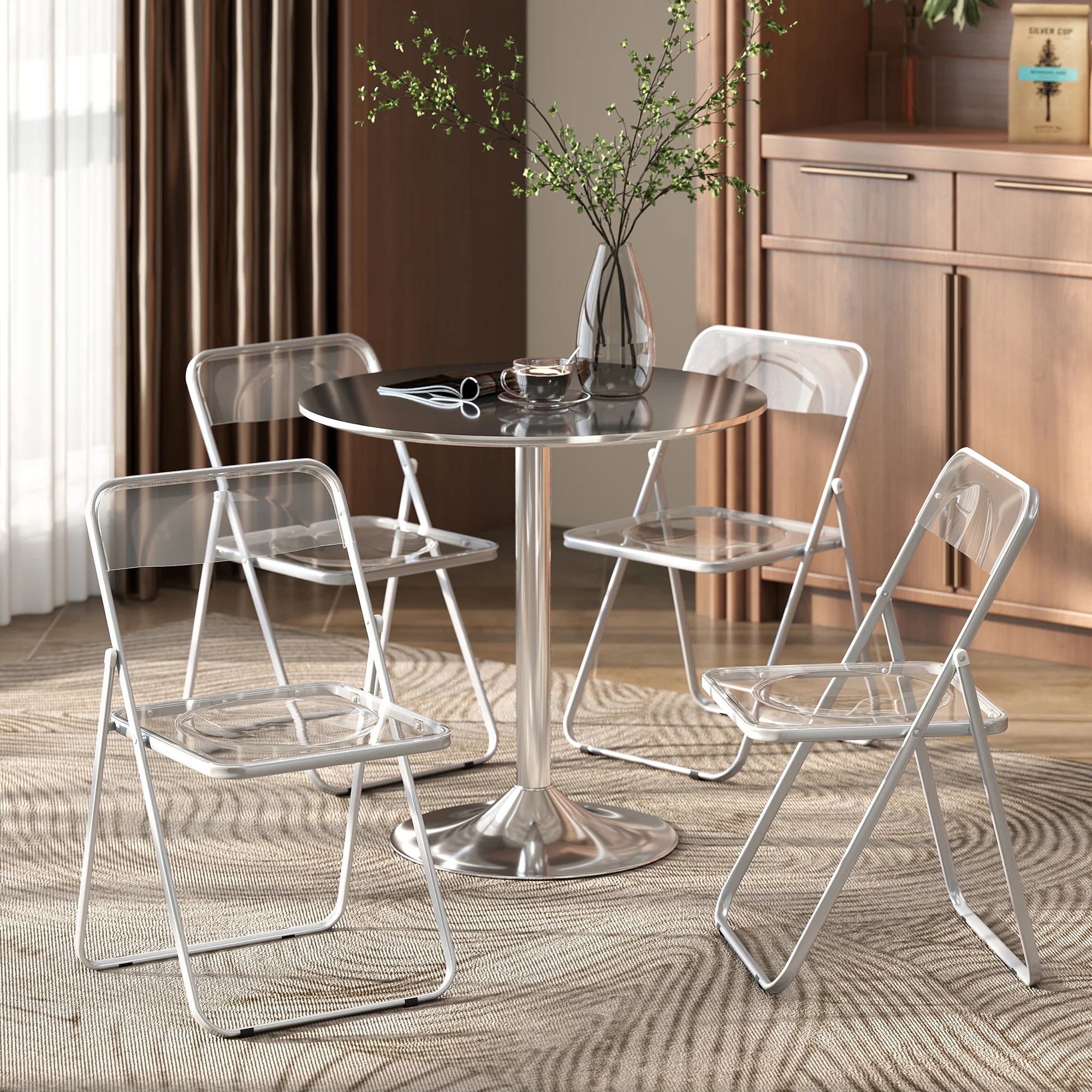 HOMCOM Foldable Chairs with Heavy Duty Steel Frame, Clear - Image 8