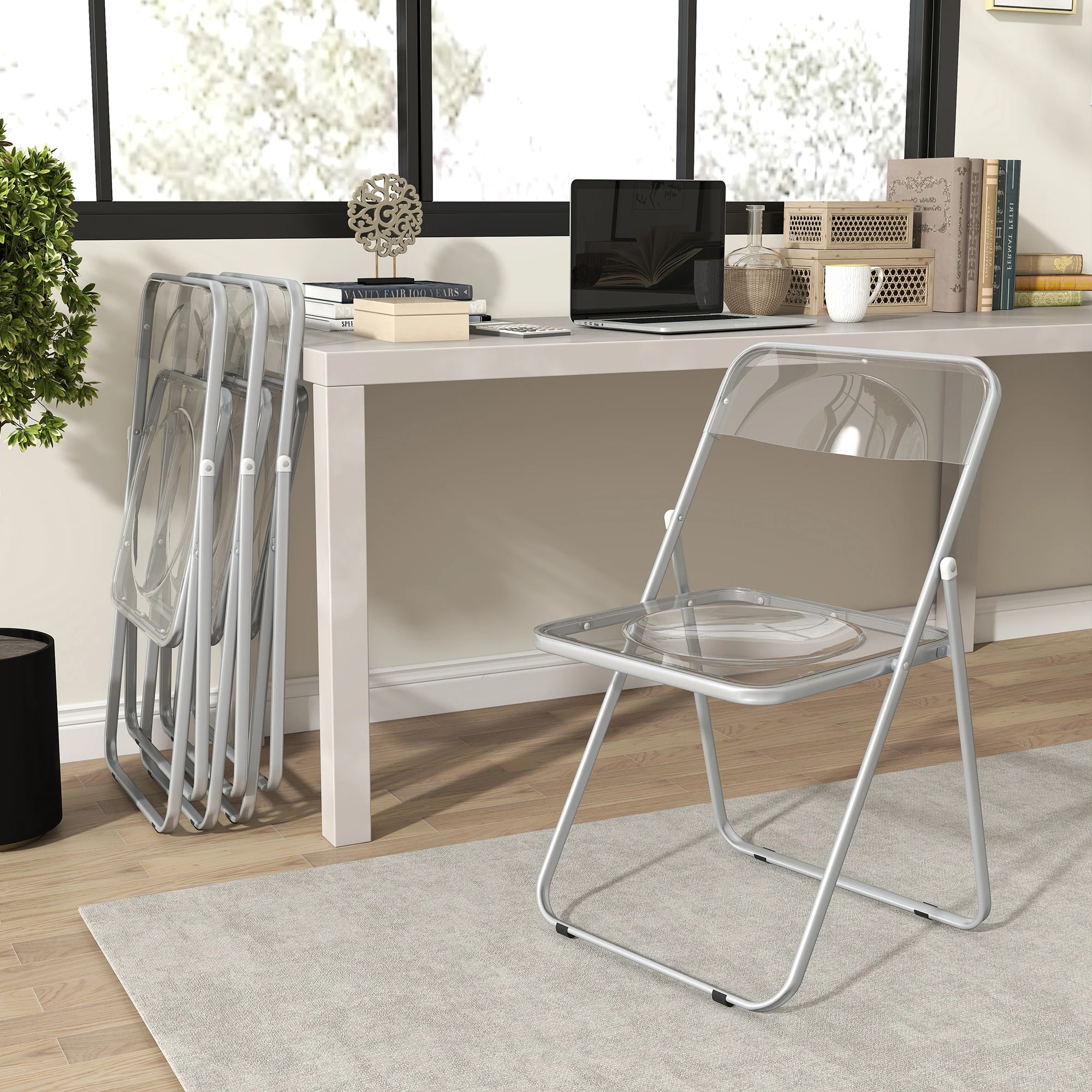 HOMCOM Foldable Chairs with Heavy Duty Steel Frame, Clear - Image 9