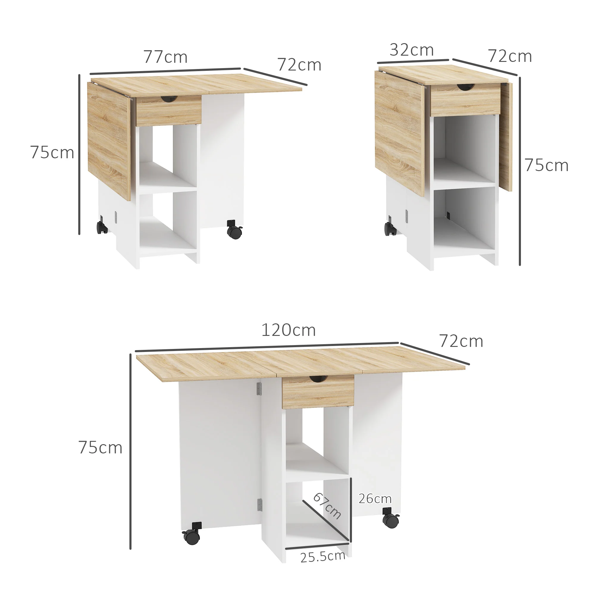 HOMCOM Foldable Dining Table, Drop Leaf Table with Storage for Kitchen, Oak - Image 5