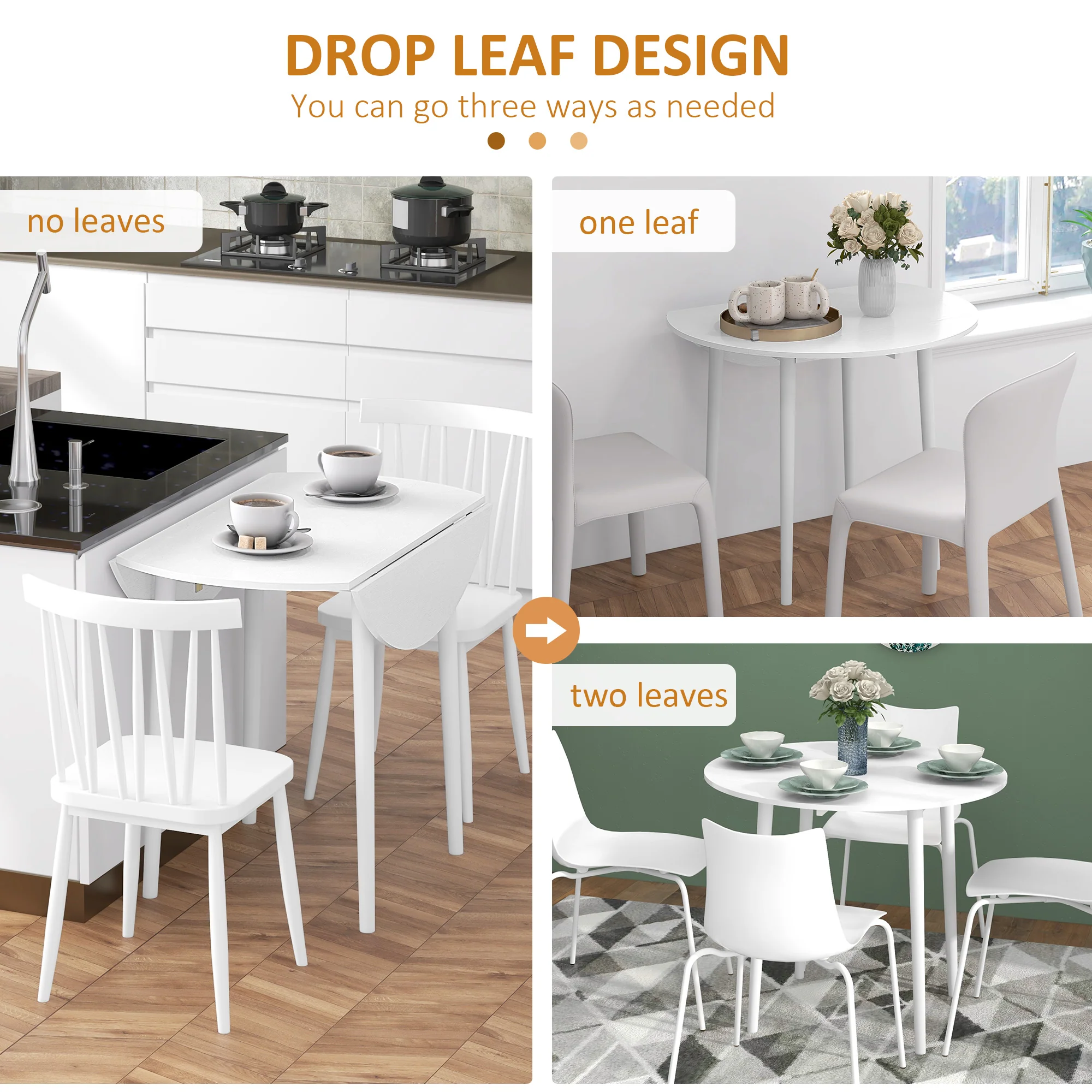 HOMCOM Foldable Dining Table, Round Drop Leaf Table With Wood Legs - Image 3