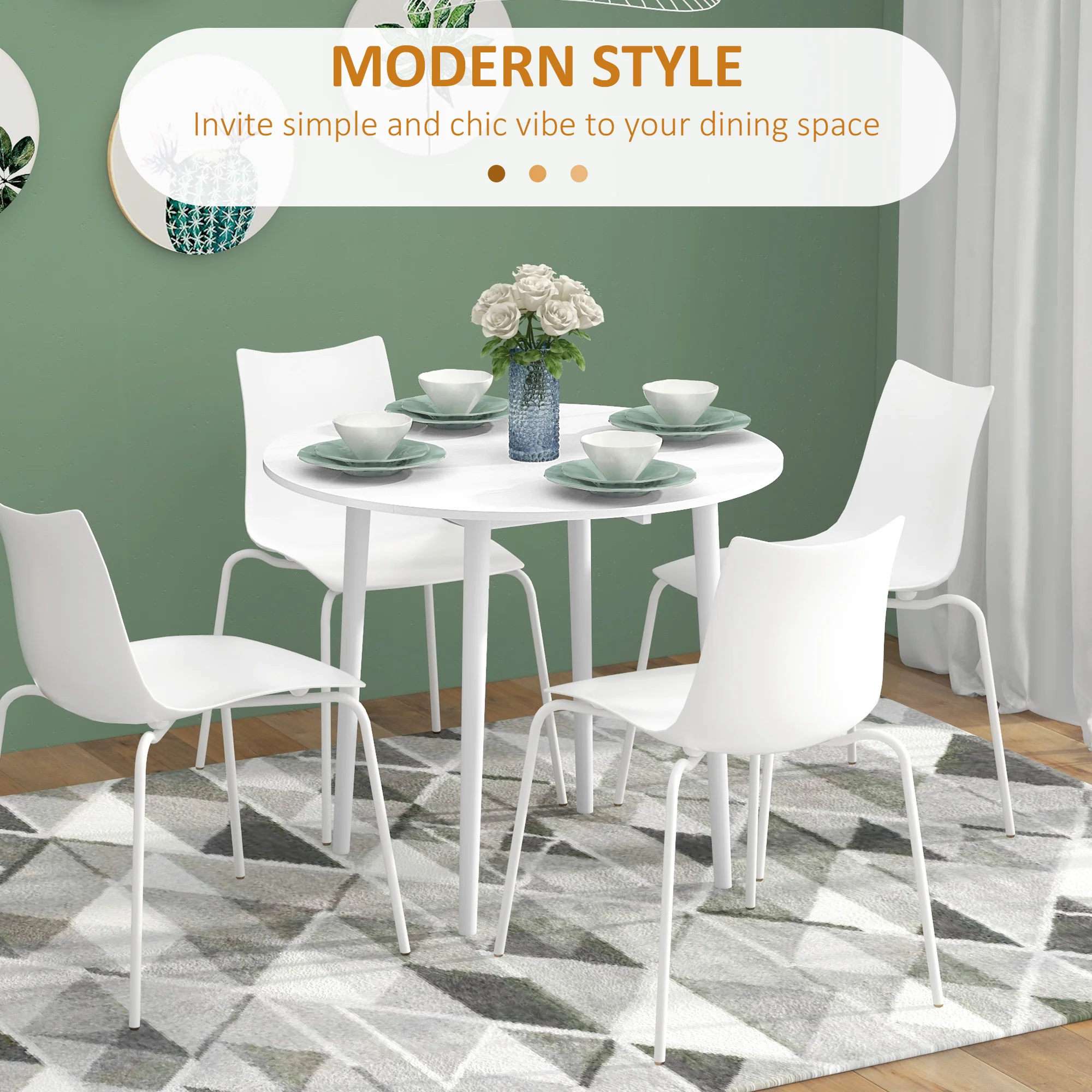 HOMCOM Foldable Dining Table, Round Drop Leaf Table With Wood Legs - Image 4
