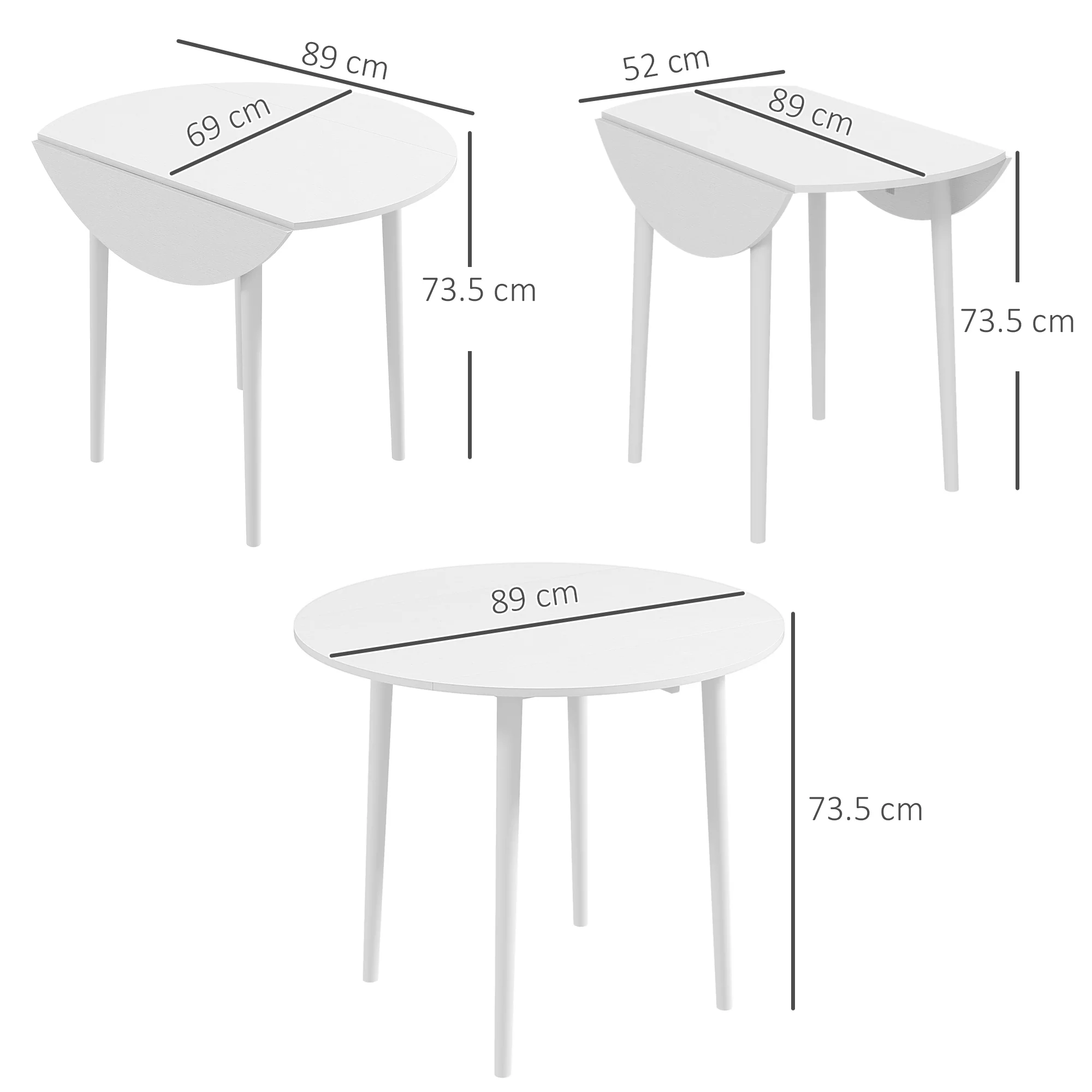 HOMCOM Foldable Dining Table, Round Drop Leaf Table With Wood Legs - Image 5