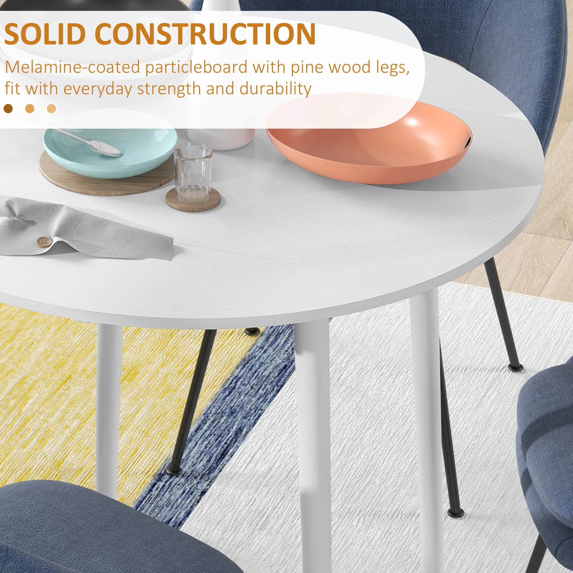 HOMCOM Foldable Dining Table, Round Drop Leaf Table With Wood Legs - Image 6