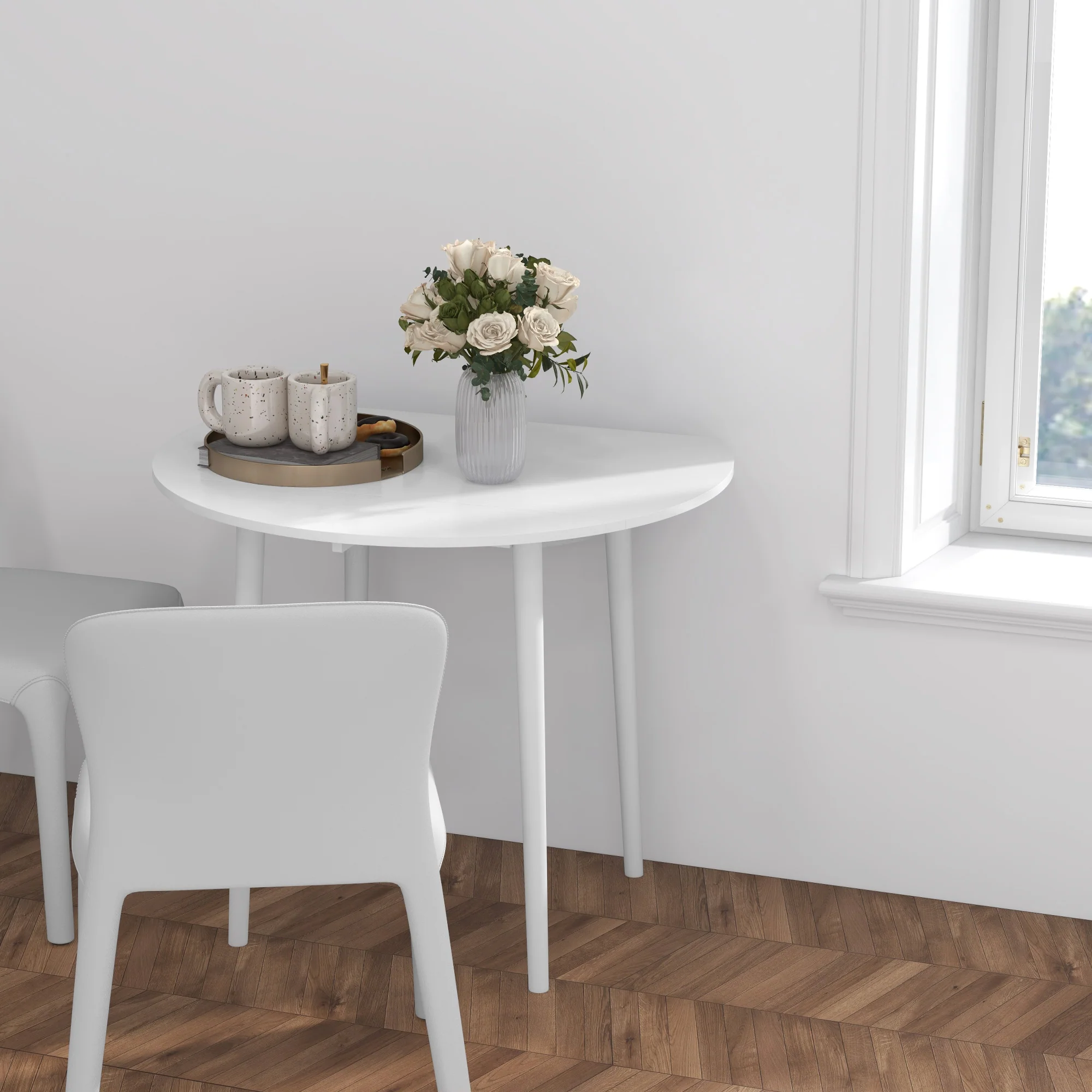 HOMCOM Foldable Dining Table, Round Drop Leaf Table With Wood Legs - Image 7