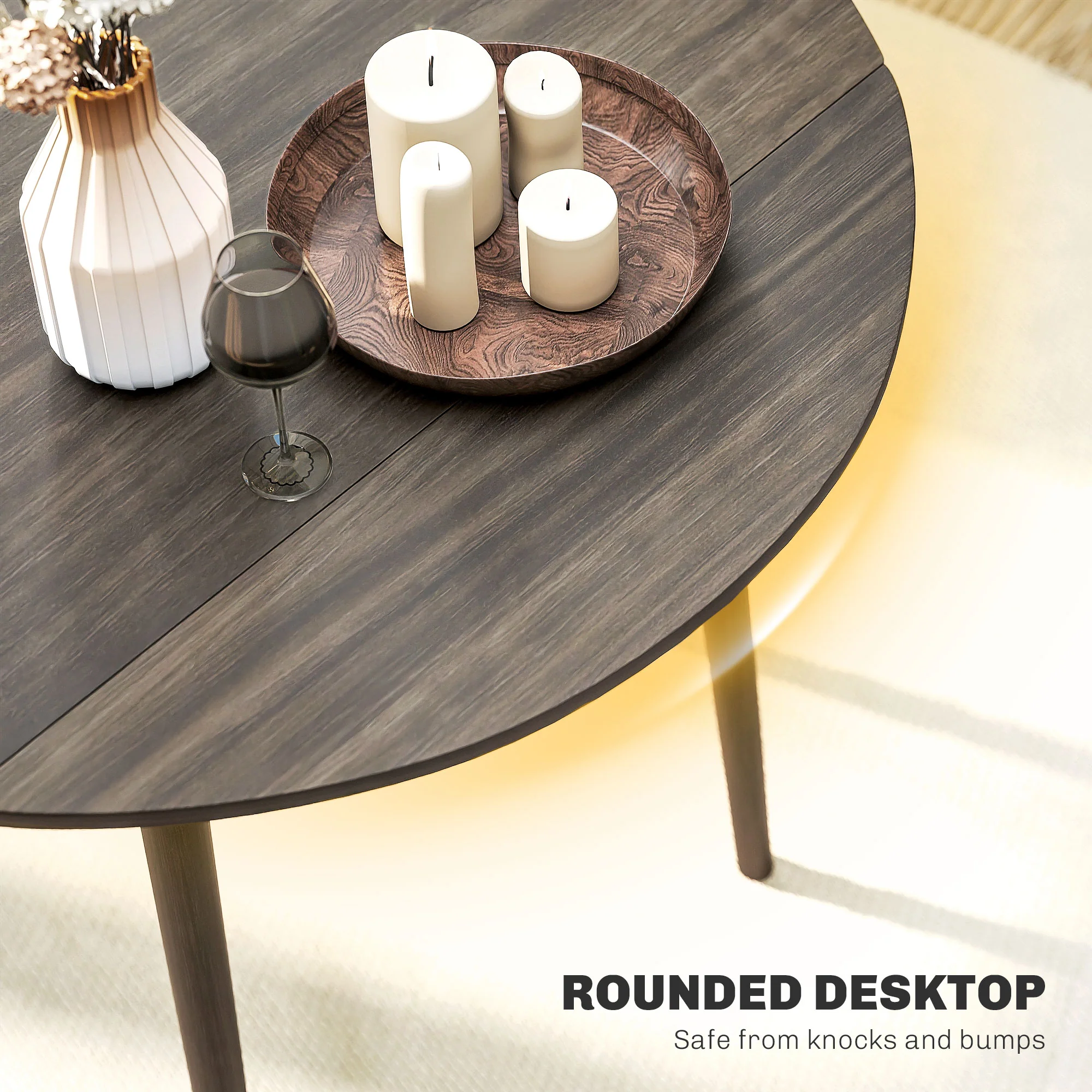 HOMCOM Foldable Dining Table, Round Drop Leaf Table, Wood Legs, Grey - Image 8