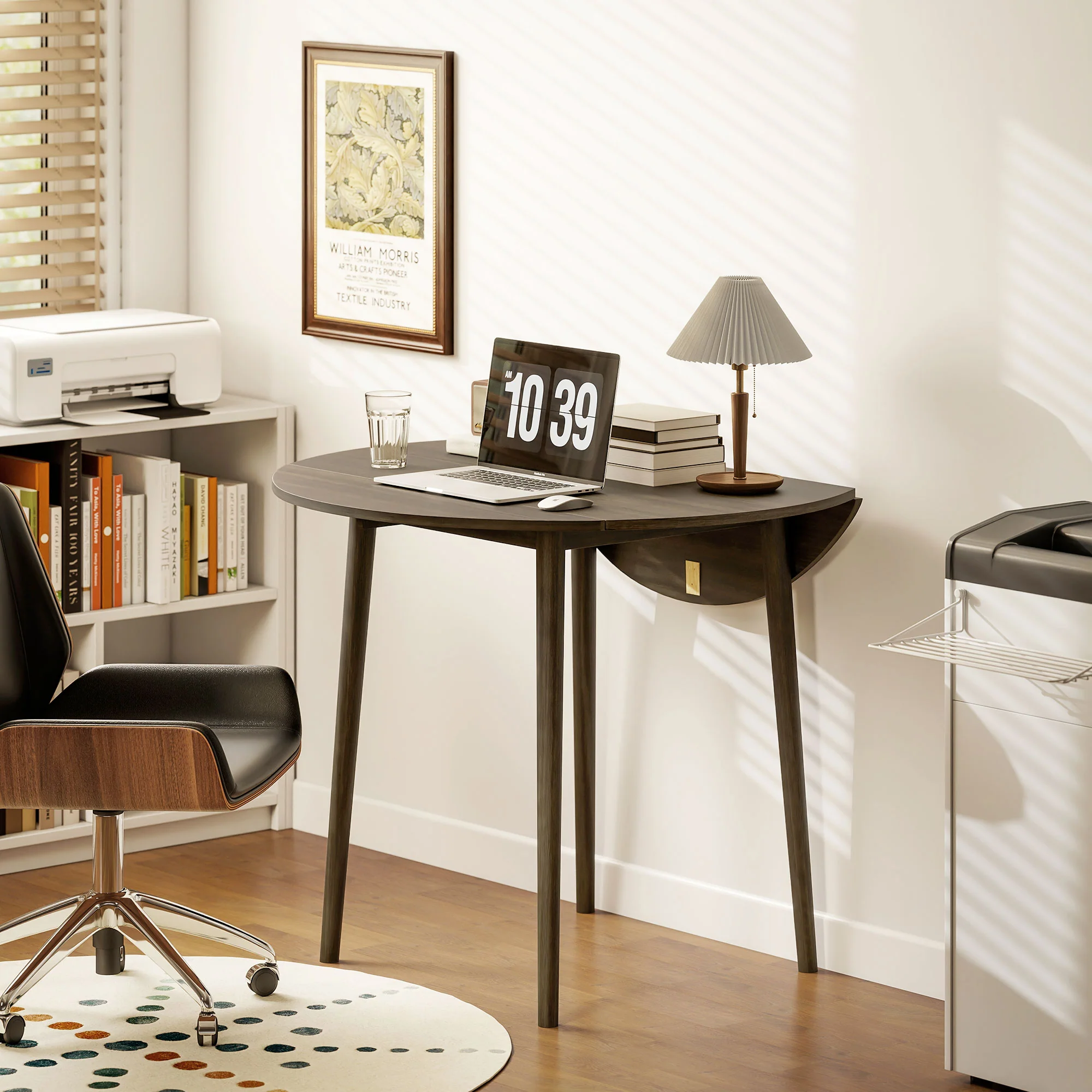HOMCOM Foldable Dining Table, Round Drop Leaf Table, Wood Legs, Grey - Image 9