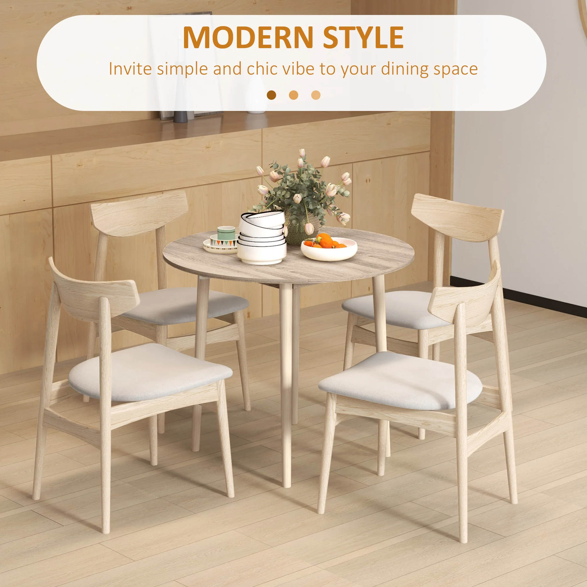 HOMCOM Foldable Dining Table, Round Drop Leaf Table, Wood Legs, Natural - Image 4