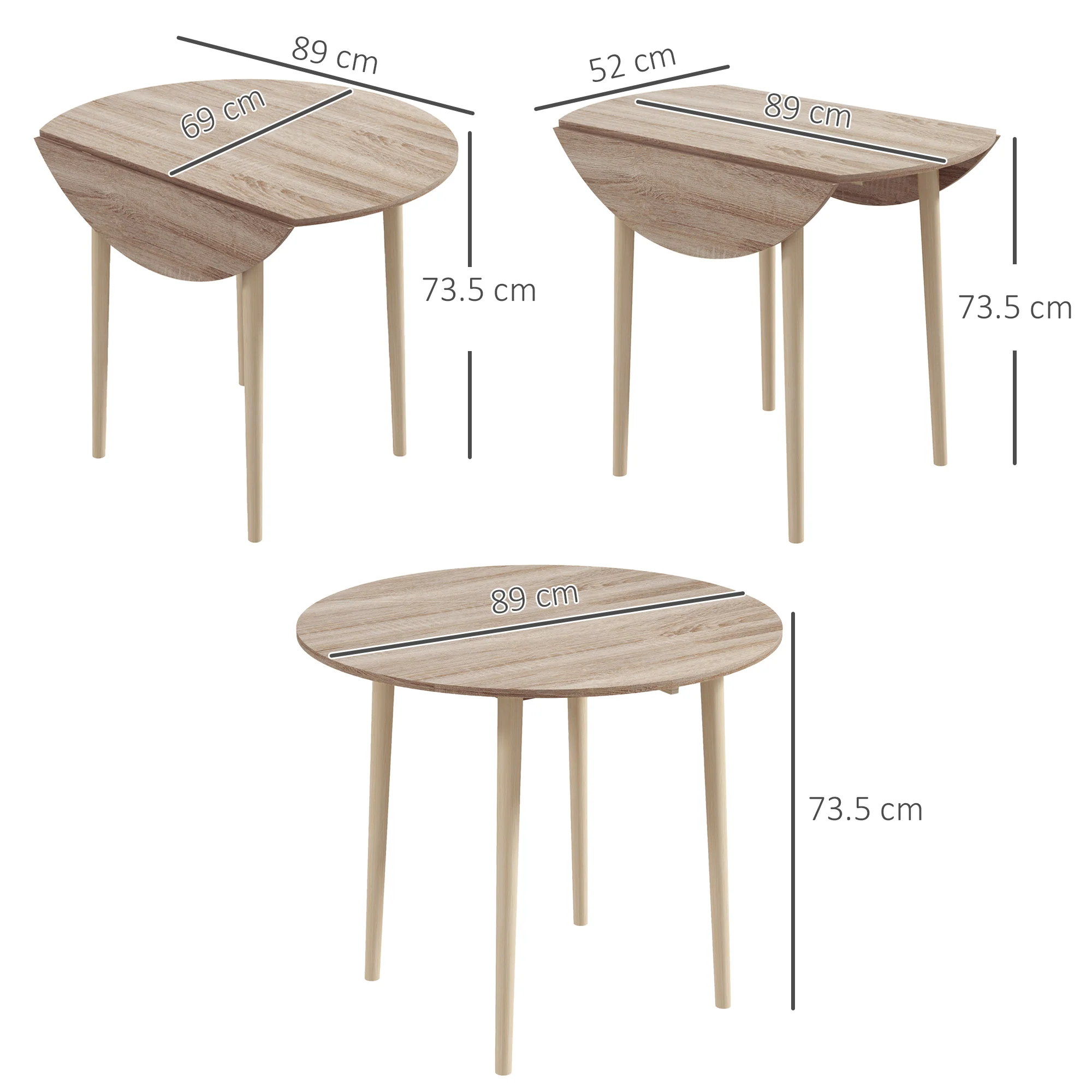 HOMCOM Foldable Dining Table, Round Drop Leaf Table, Wood Legs, Natural - Image 5