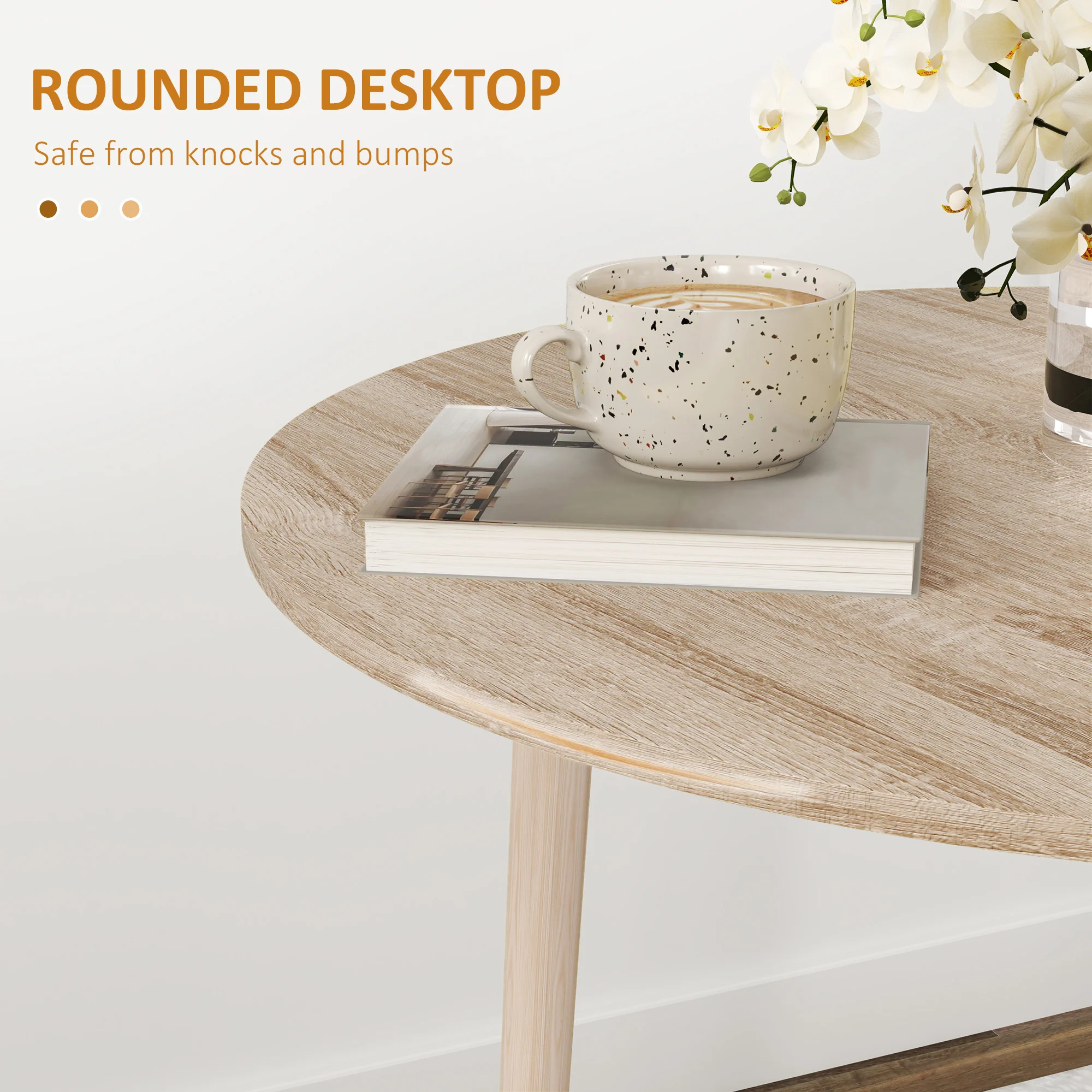 HOMCOM Foldable Dining Table, Round Drop Leaf Table, Wood Legs, Natural - Image 7