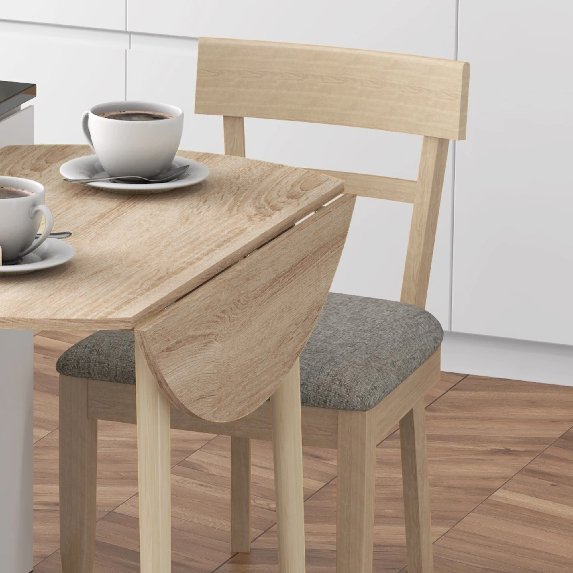 HOMCOM Foldable Dining Table, Round Drop Leaf Table, Wood Legs, Natural - Image 9