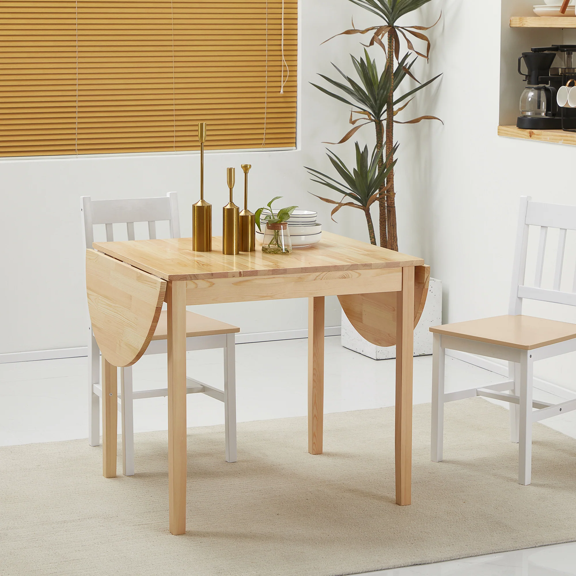 HOMCOM Foldable Dining Table, Solid Wood Drop Leaf Table, Natural - Image 7