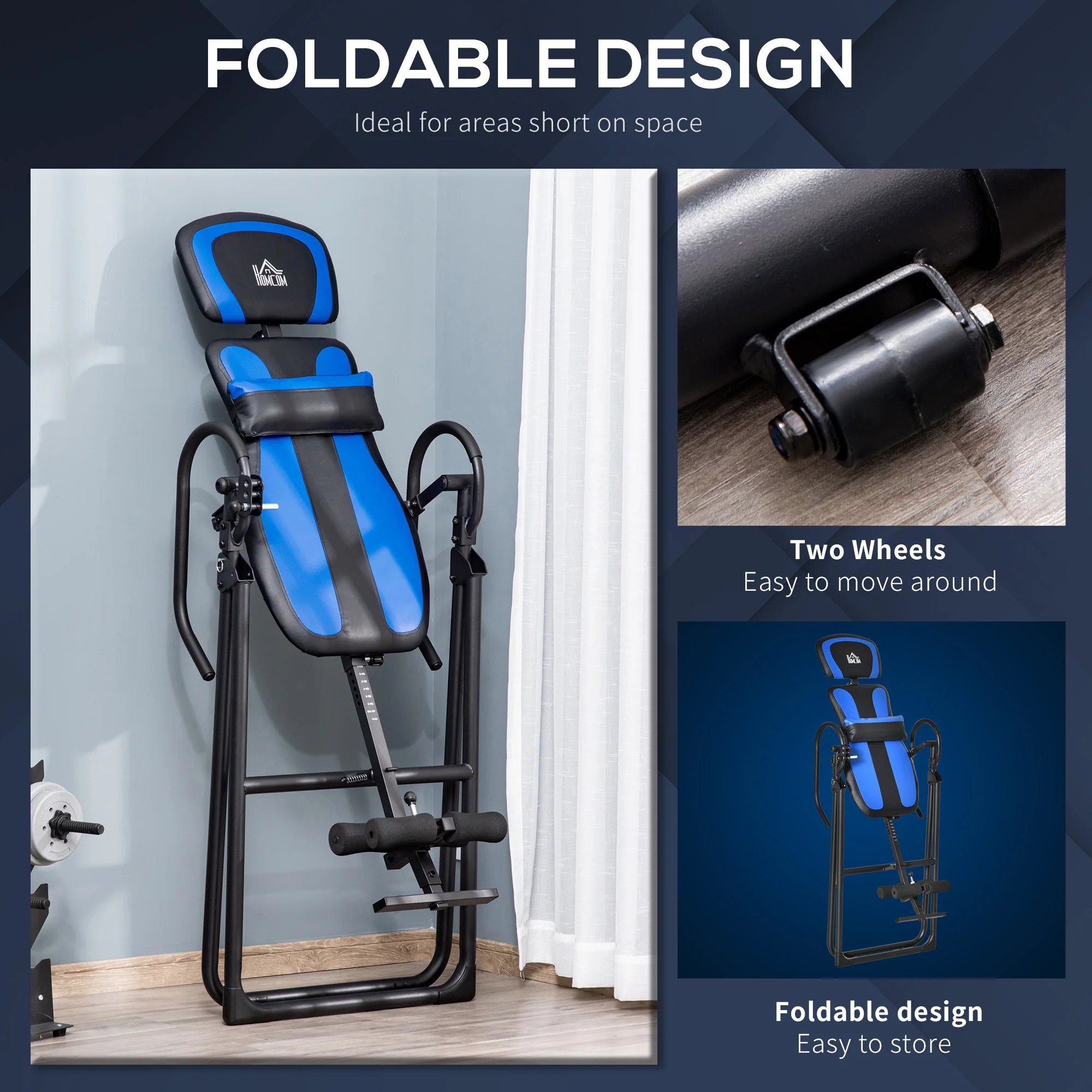 HOMCOM Foldable Gravity Inversion Table, Fitness Bench w/ Soft Ankle Cushions - Image 3
