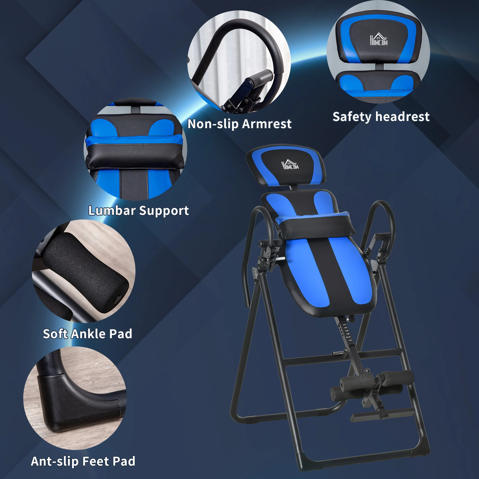 HOMCOM Foldable Gravity Inversion Table, Fitness Bench w/ Soft Ankle Cushions - Image 4