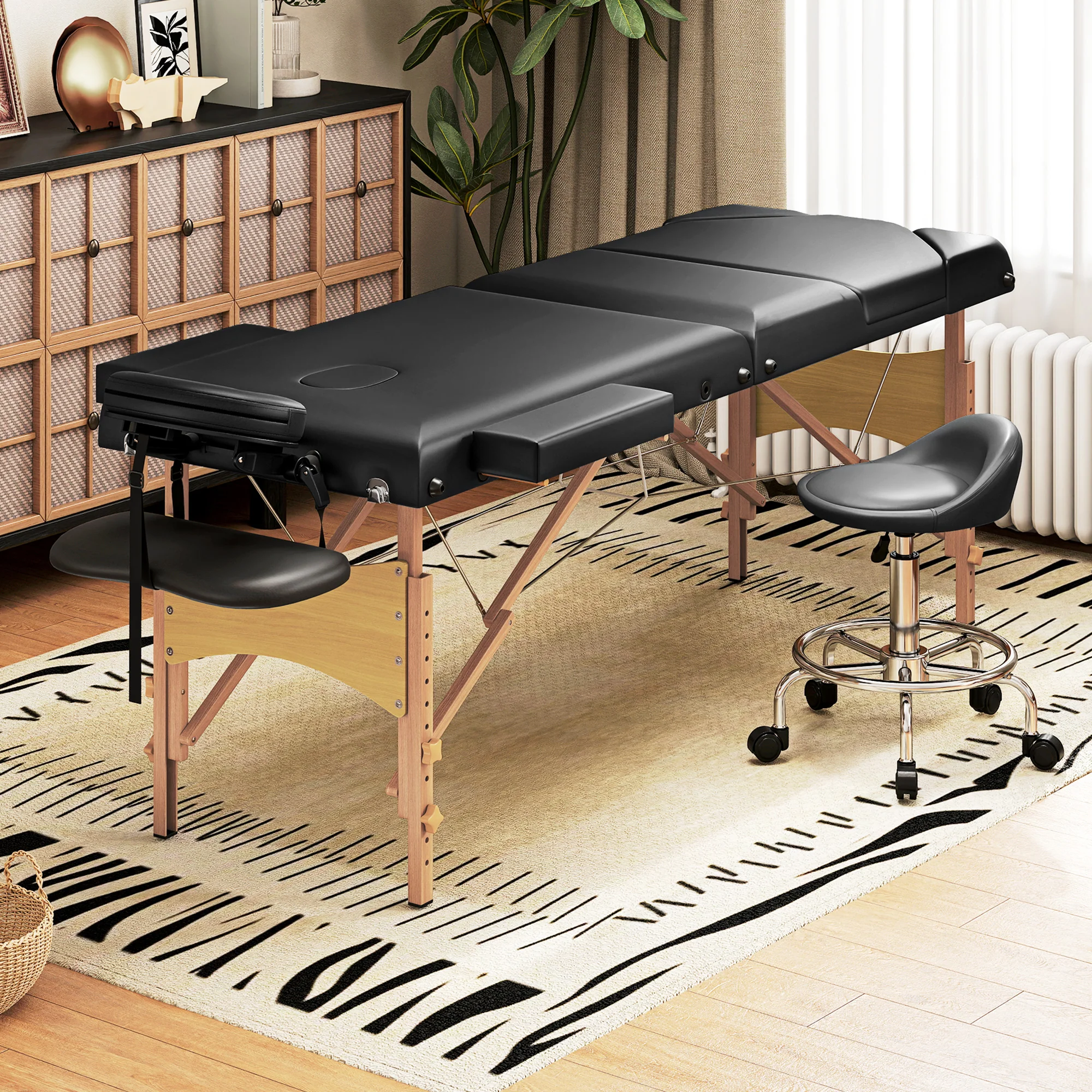 HOMCOM Foldable Massage Bed with Beech Wood Legs Face Cradle Armrests - Image 2