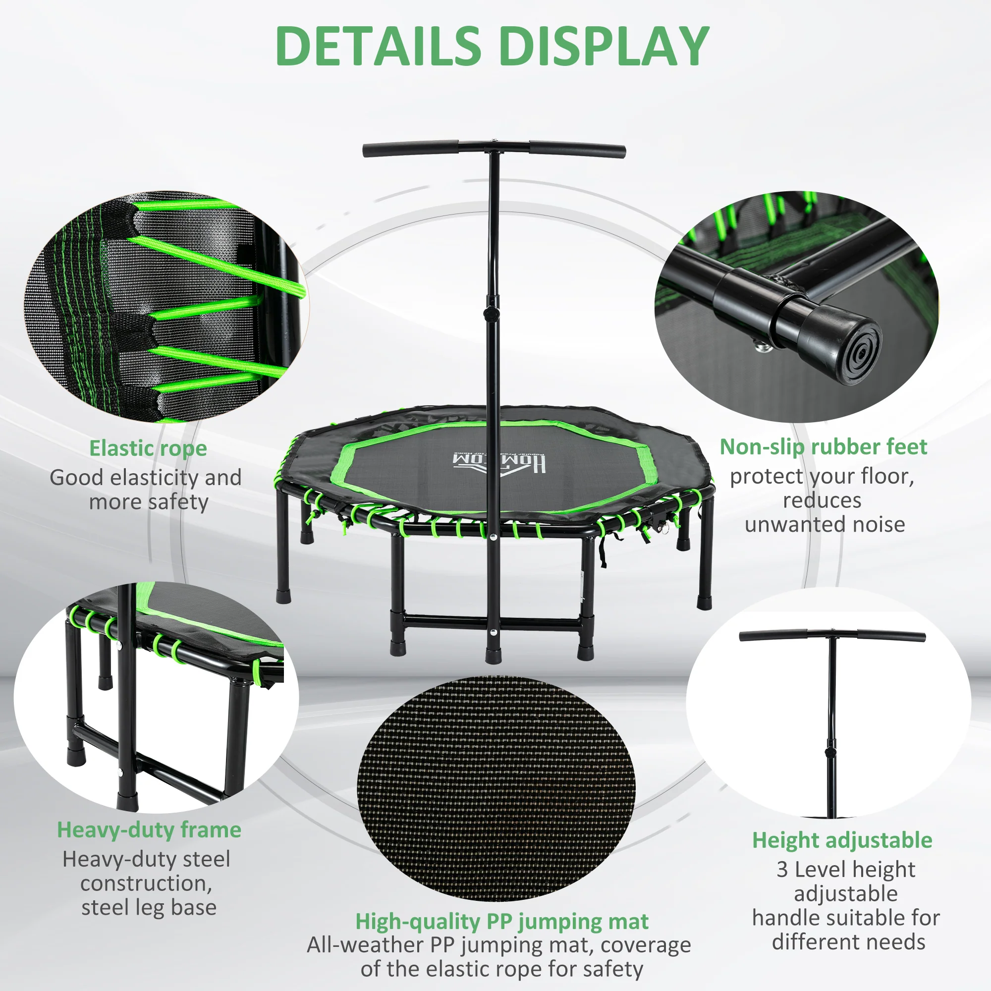 HOMCOM Foldable Trampoline w/ Adjust Handle, Max Load 100 KG - Green - Image 4