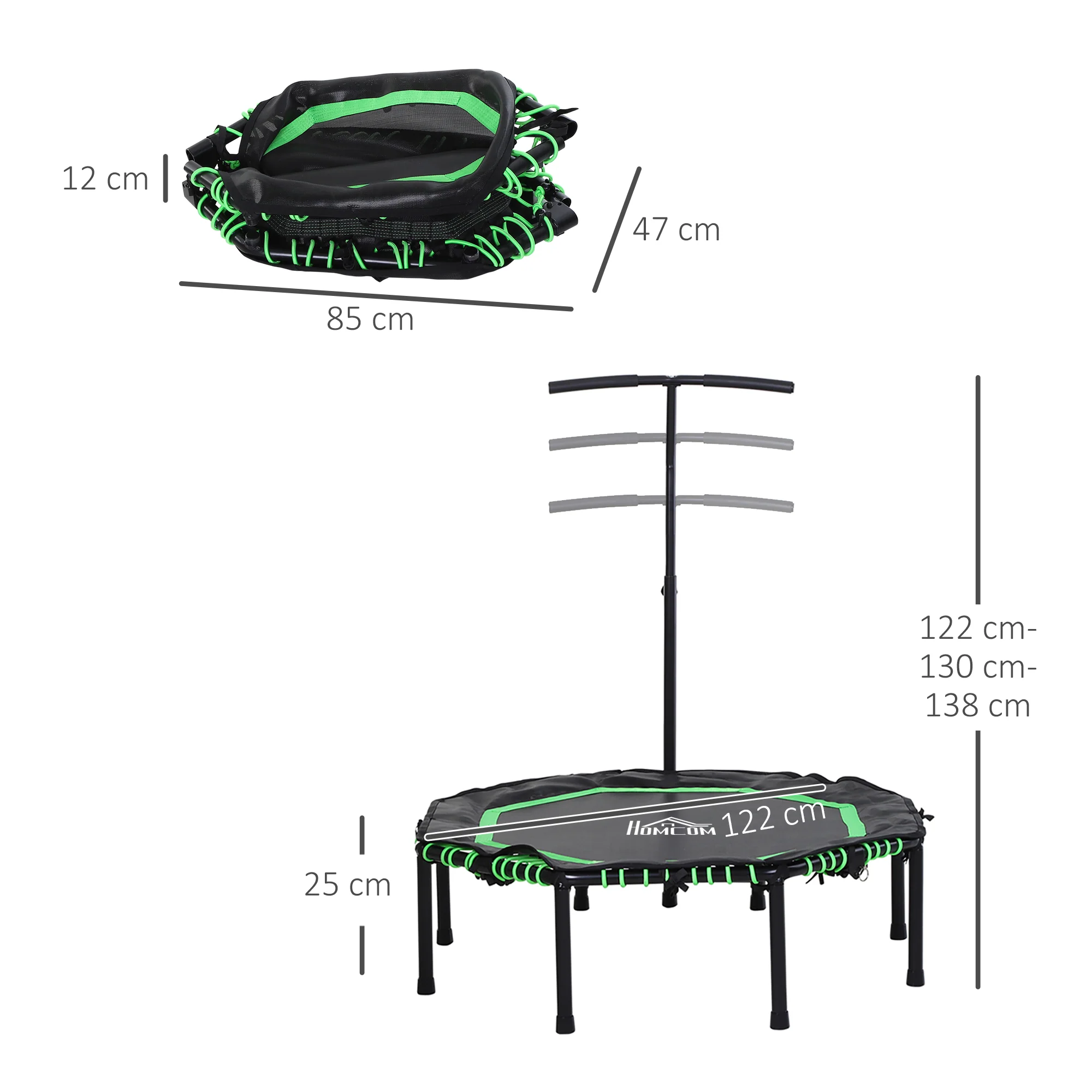 HOMCOM Foldable Trampoline w/ Adjust Handle, Max Load 100 KG - Green - Image 5