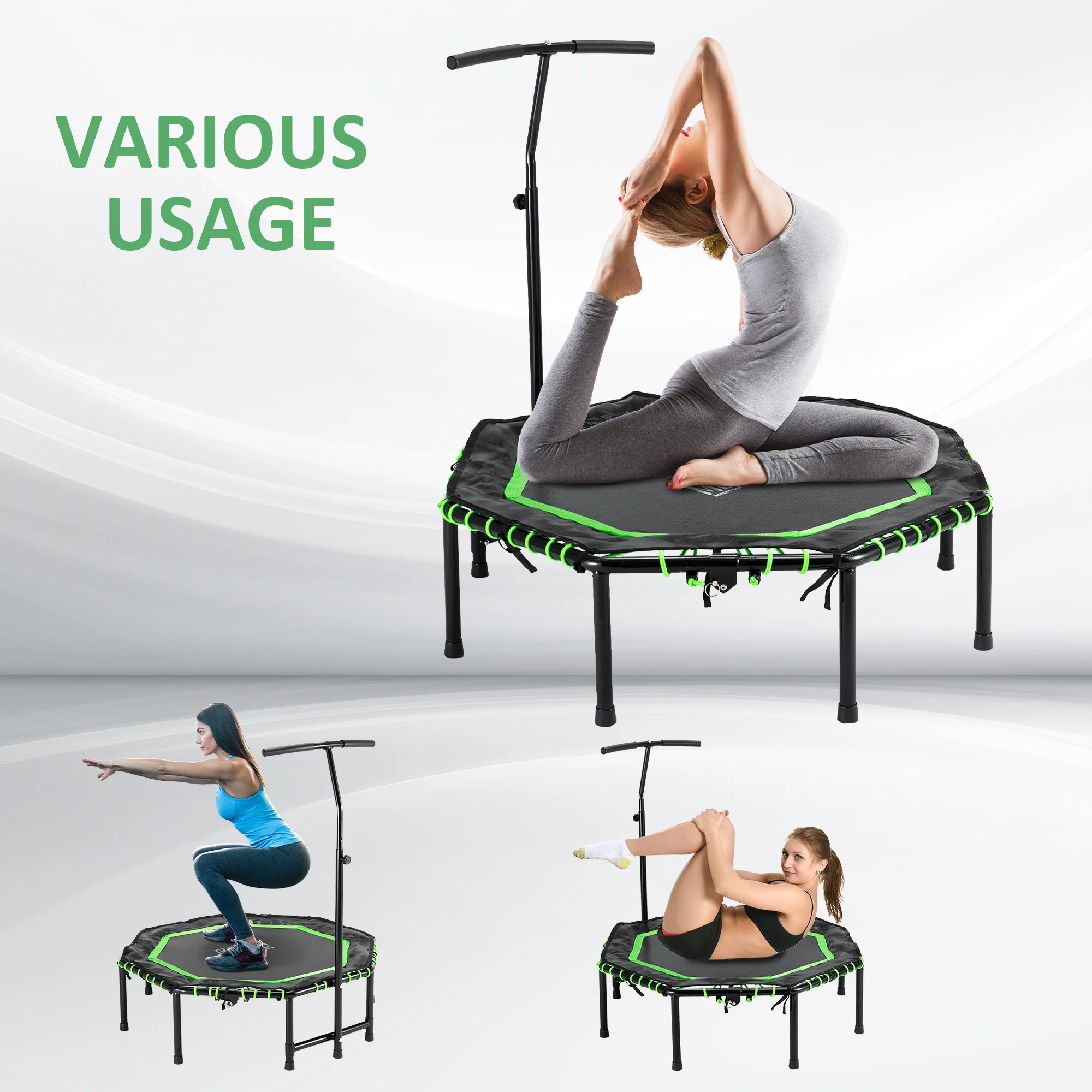 HOMCOM Foldable Trampoline w/ Adjust Handle, Max Load 100 KG - Green - Image 6