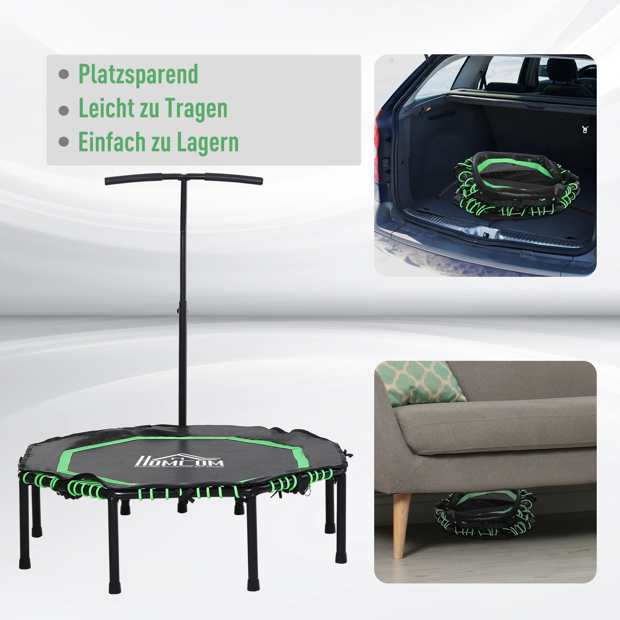 HOMCOM Foldable Trampoline w/ Adjust Handle, Max Load 100 KG - Green - Image 7