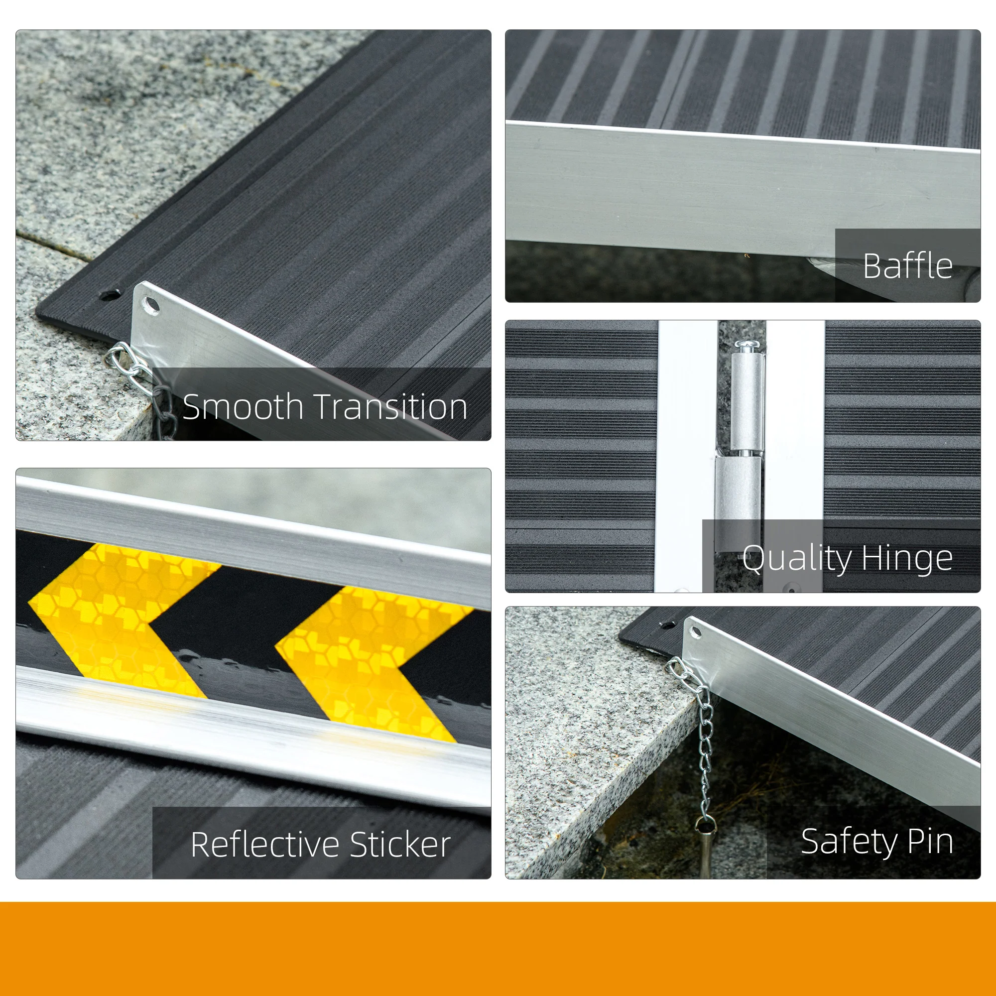 HOMCOM Folding Aluminium Wheelchair Ramp 152x73cm 272KG Capacity For Home - Image 6