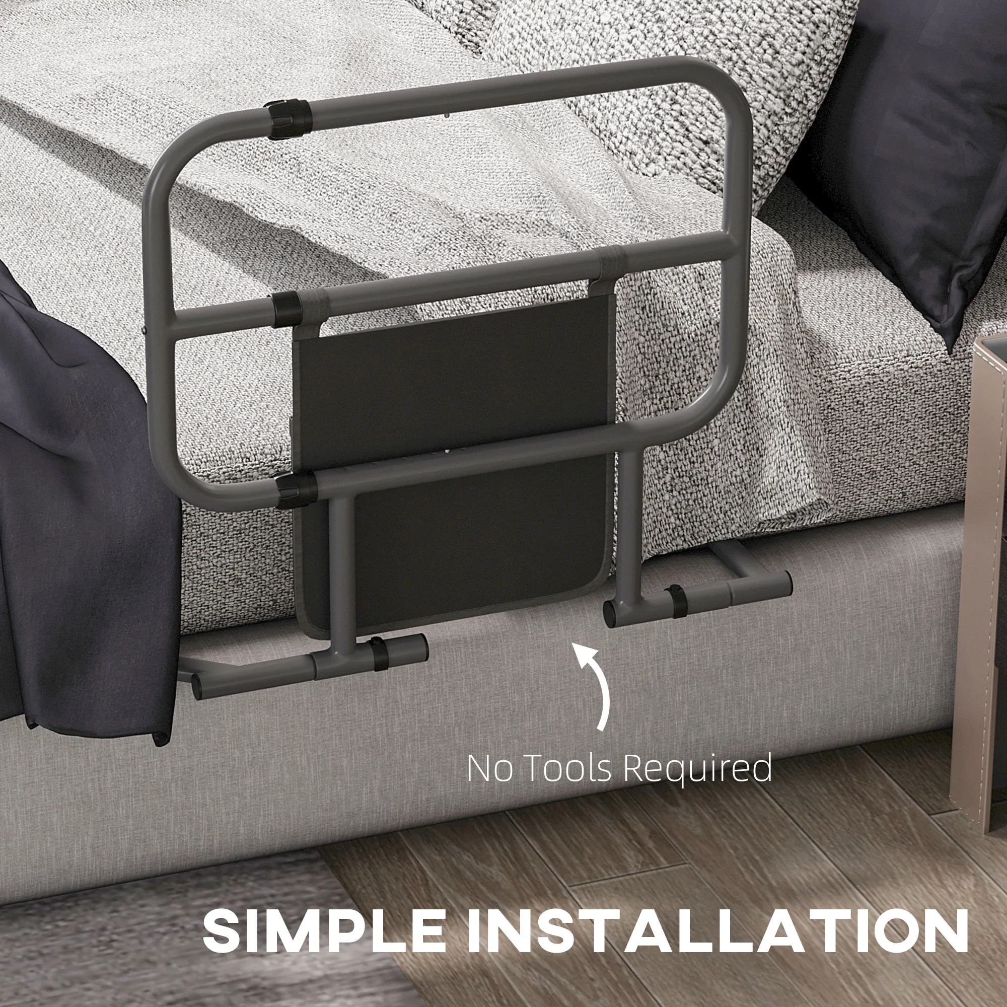 HOMCOM Folding Bed Rail For Elderly Safety Bed Assist Bar W/ Pocket For Adults - Image 6