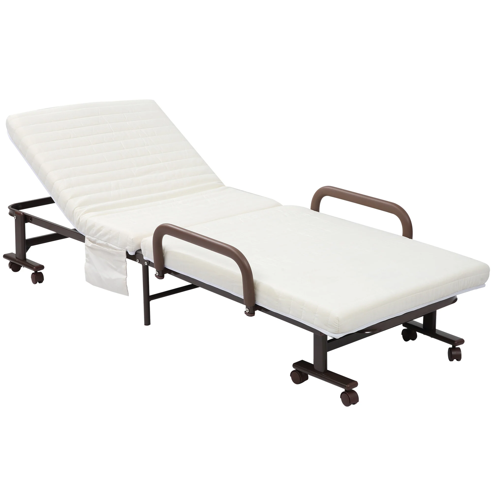 HOMCOM Folding Bed with Mattress & Wheels, Adjustable Backrest Guest, White