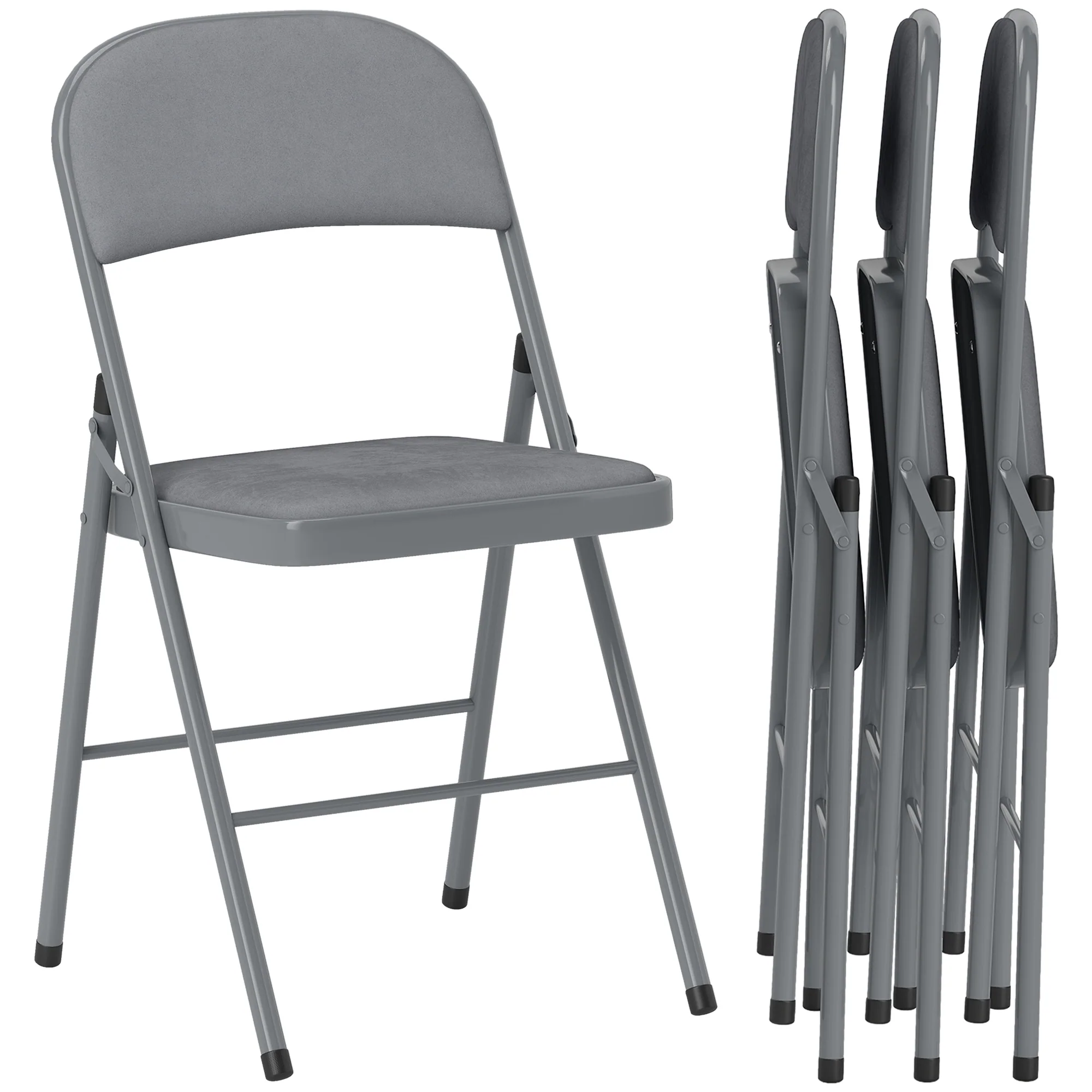 HOMCOM Folding Chairs Set of 4, Foldable Chairs with Cushions, Light Grey
