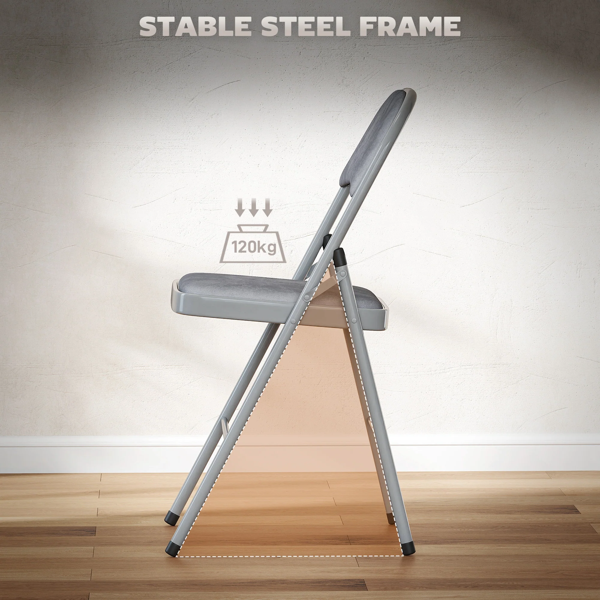 HOMCOM Folding Chairs Set of 4, Foldable Chairs with Cushions, Light Grey - Image 7