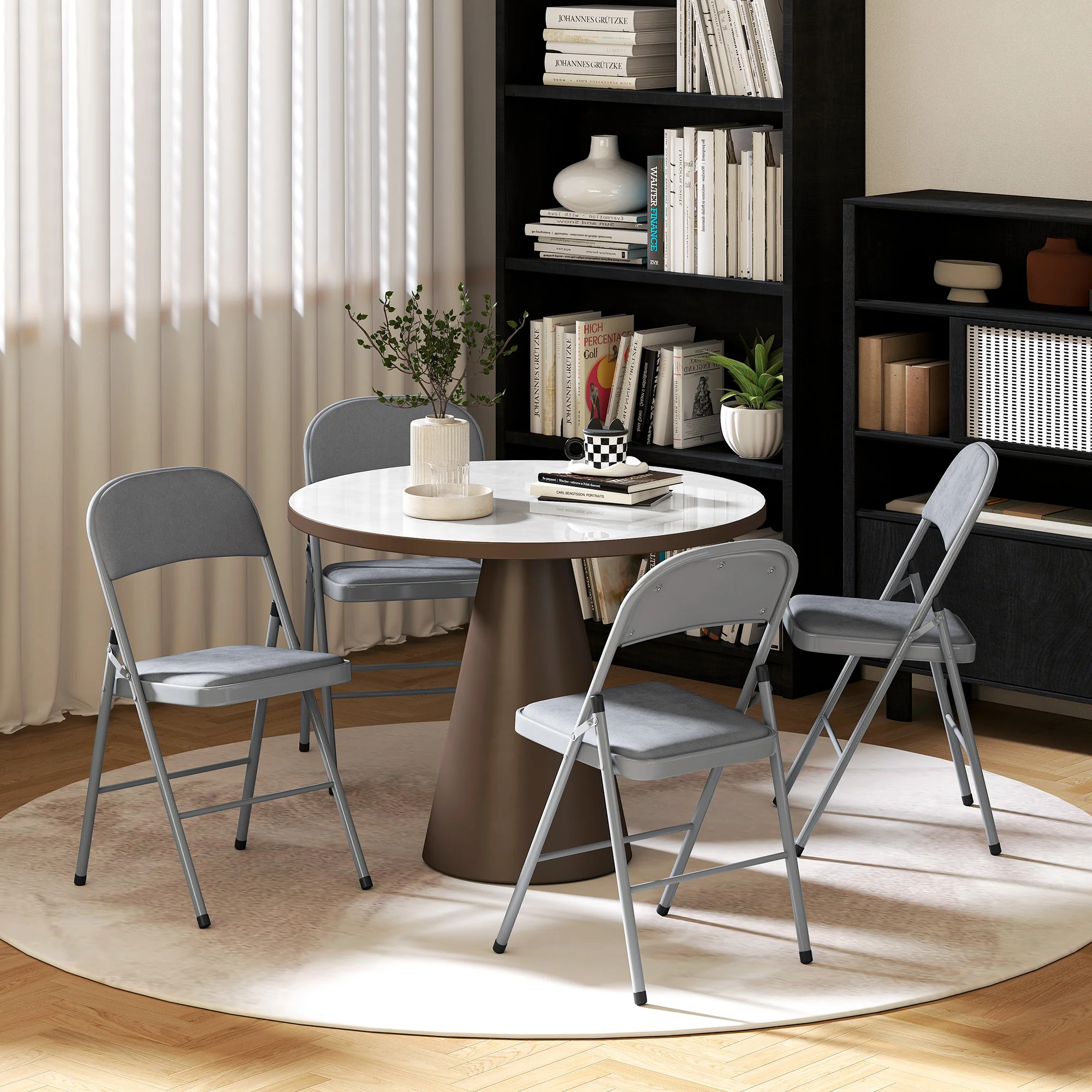 HOMCOM Folding Chairs Set of 4, Foldable Chairs with Cushions, Light Grey - Image 8