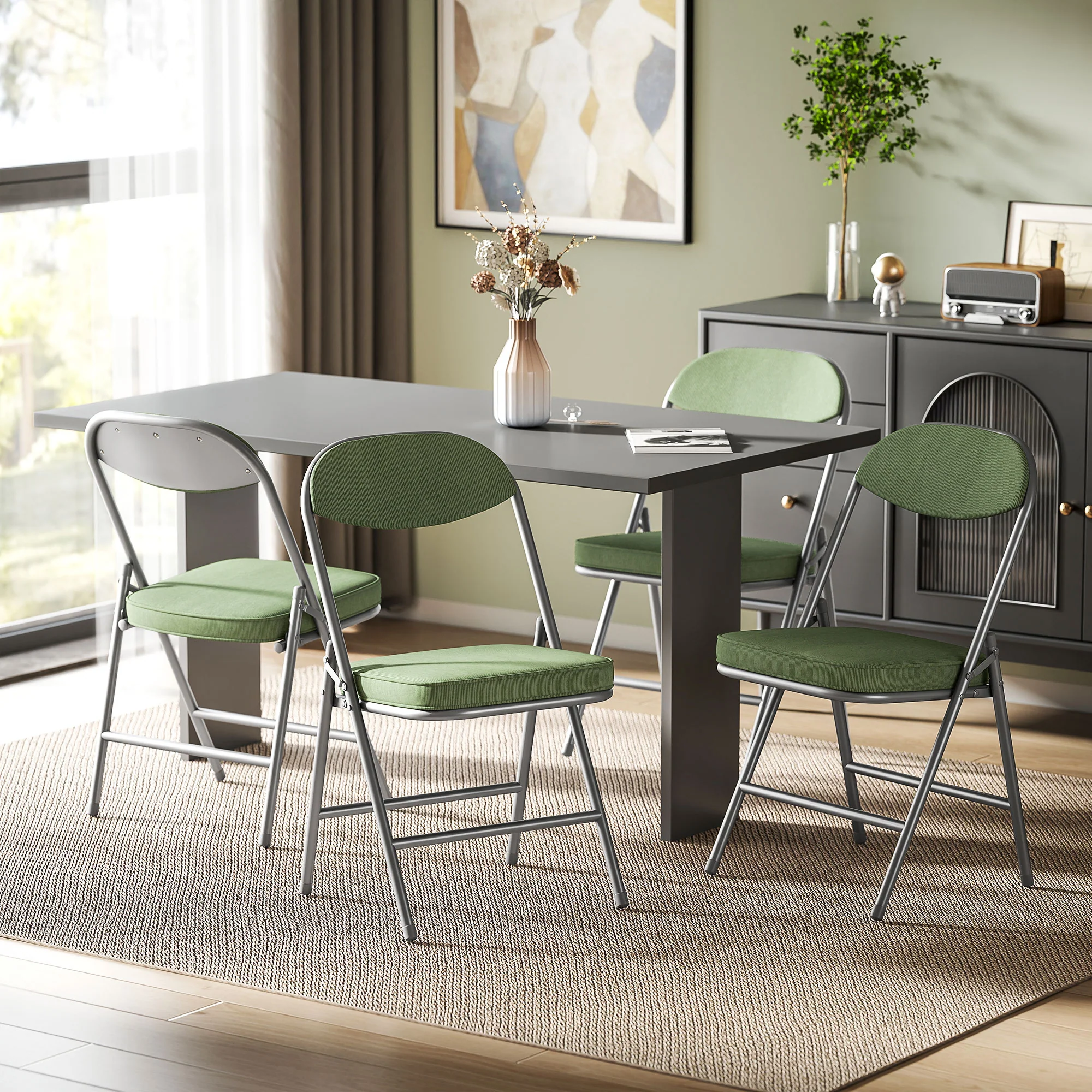 HOMCOM Folding Chairs Set Of 4 With Cushioned Seat, Steel Frame - Image 11