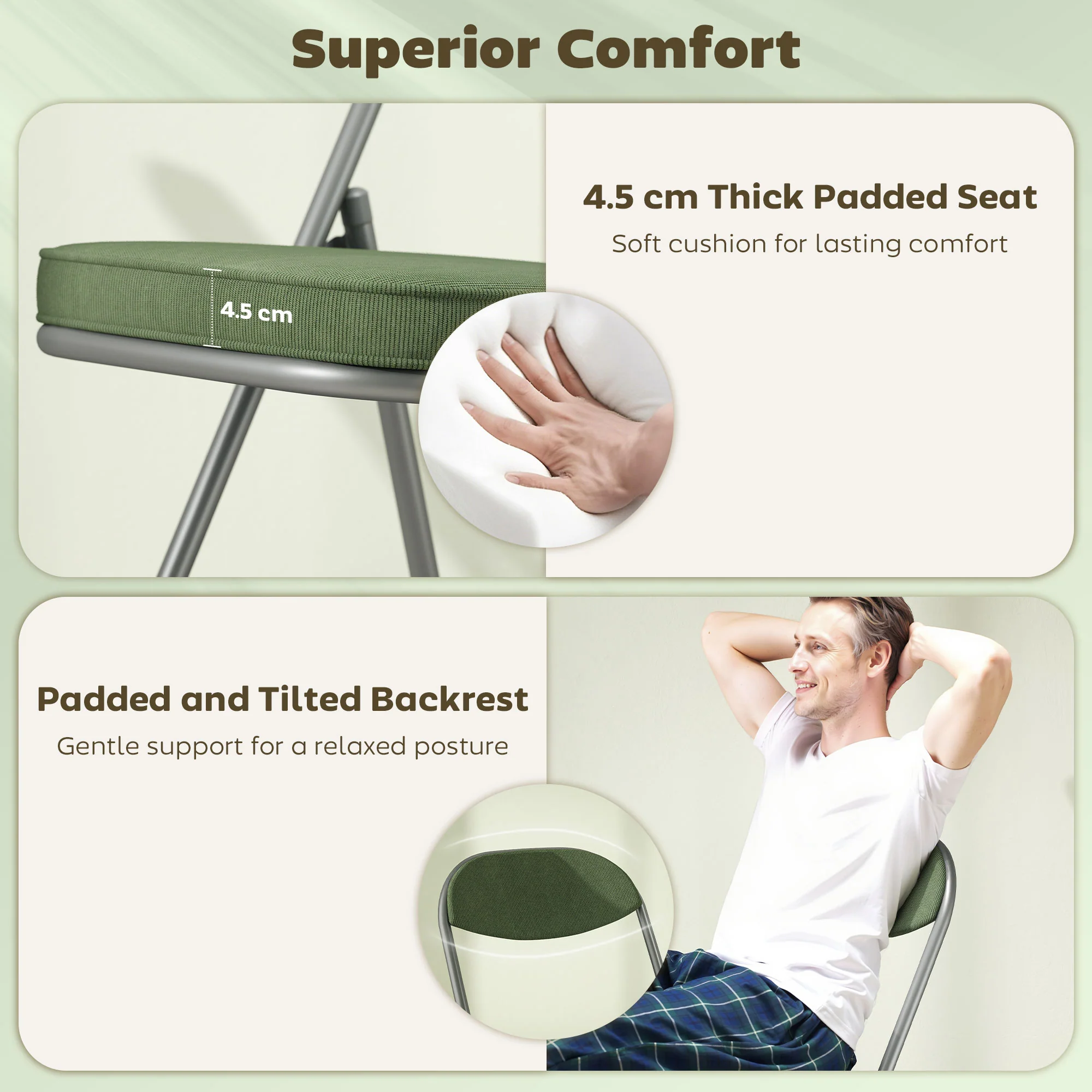 HOMCOM Folding Chairs Set Of 4 With Cushioned Seat, Steel Frame - Image 12