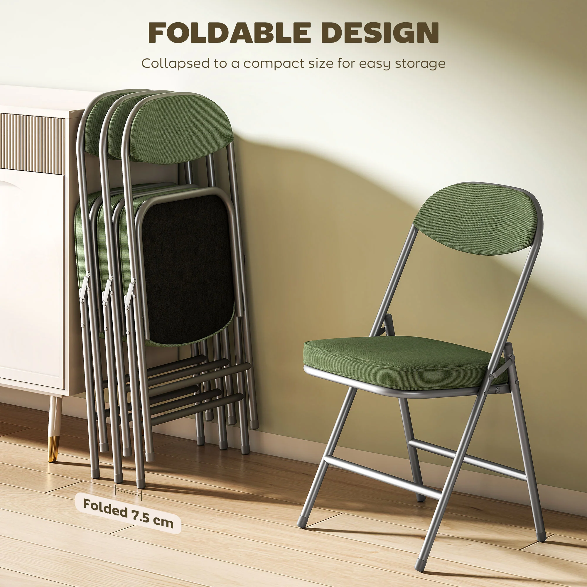 HOMCOM Folding Chairs Set Of 4 With Cushioned Seat, Steel Frame - Image 13