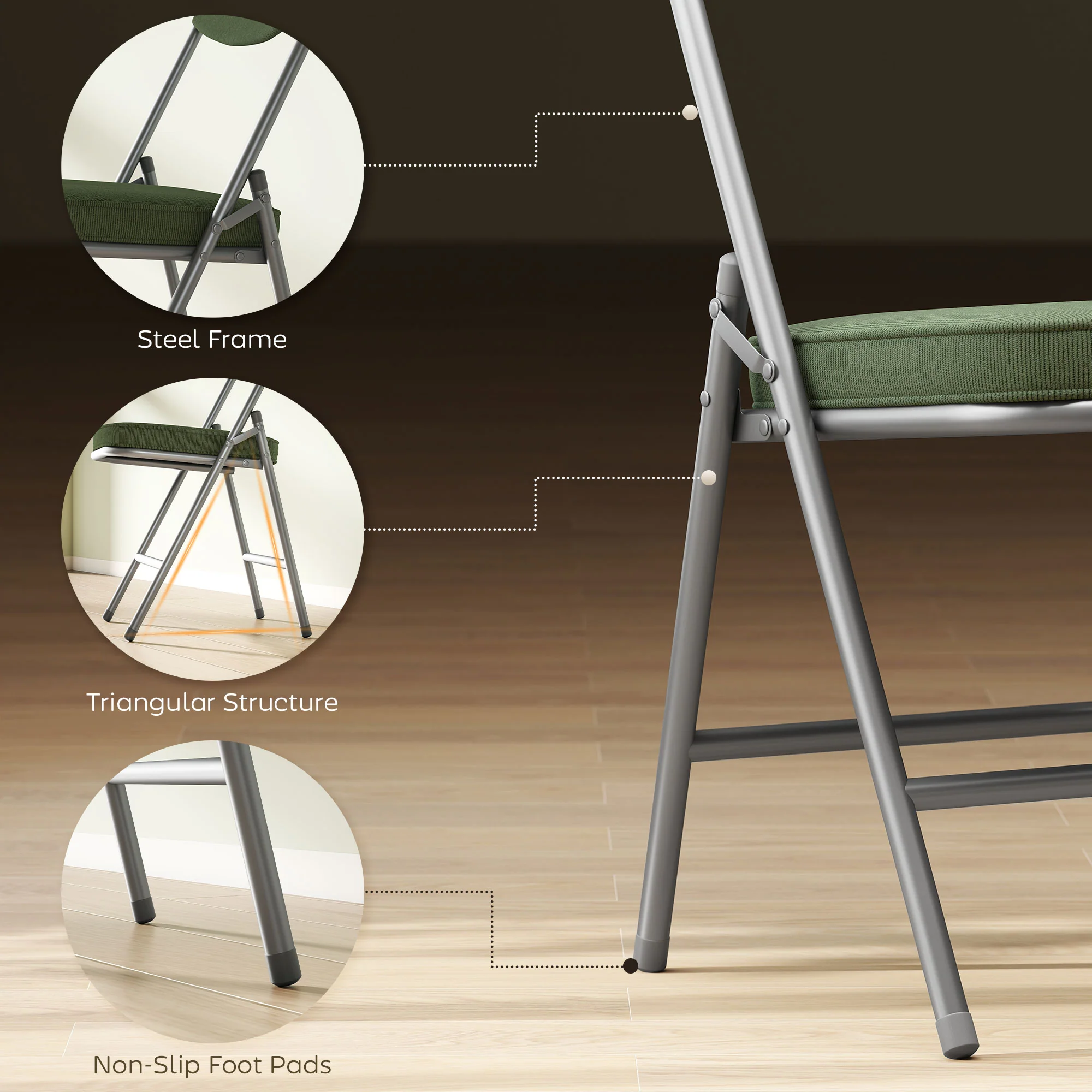 HOMCOM Folding Chairs Set Of 4 With Cushioned Seat, Steel Frame - Image 15