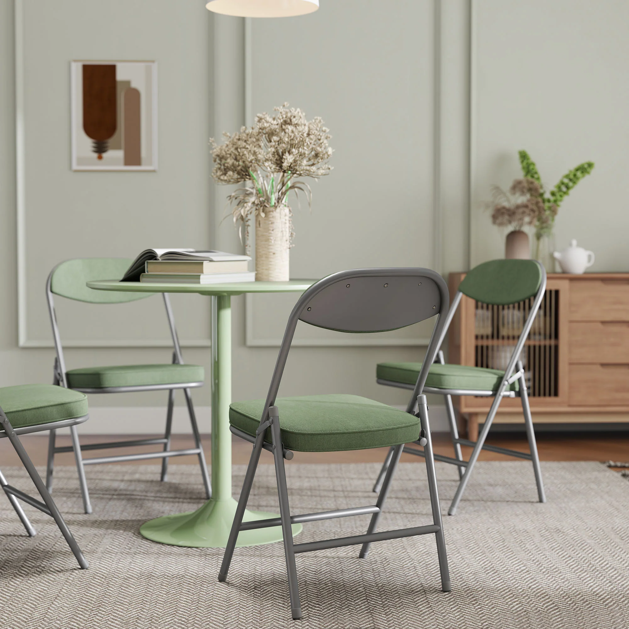 HOMCOM Folding Chairs Set Of 4 With Cushioned Seat, Steel Frame - Image 18