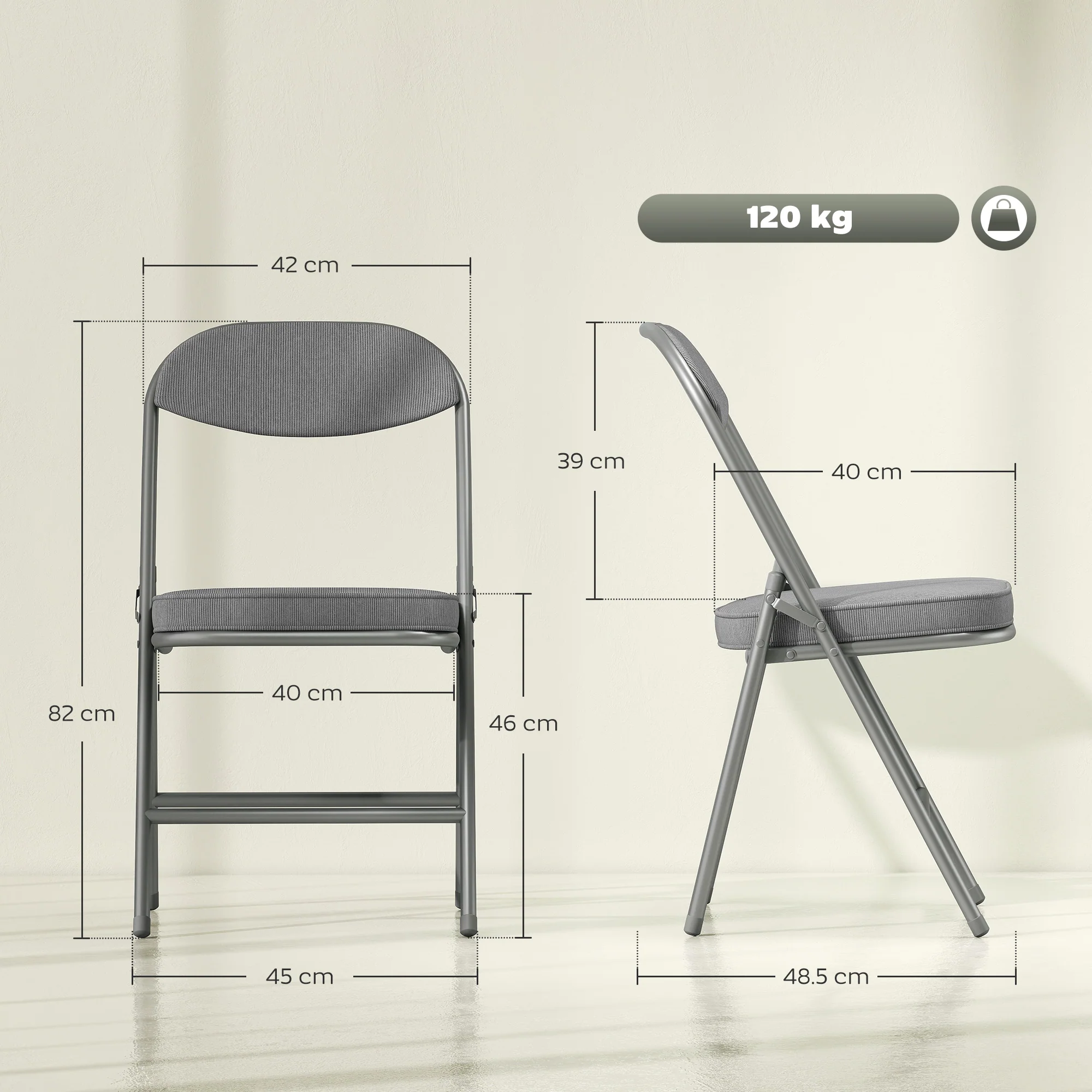 HOMCOM Folding Chairs Set of 4 with Cushioned Seat, Steel Frame, Grey - Image 5
