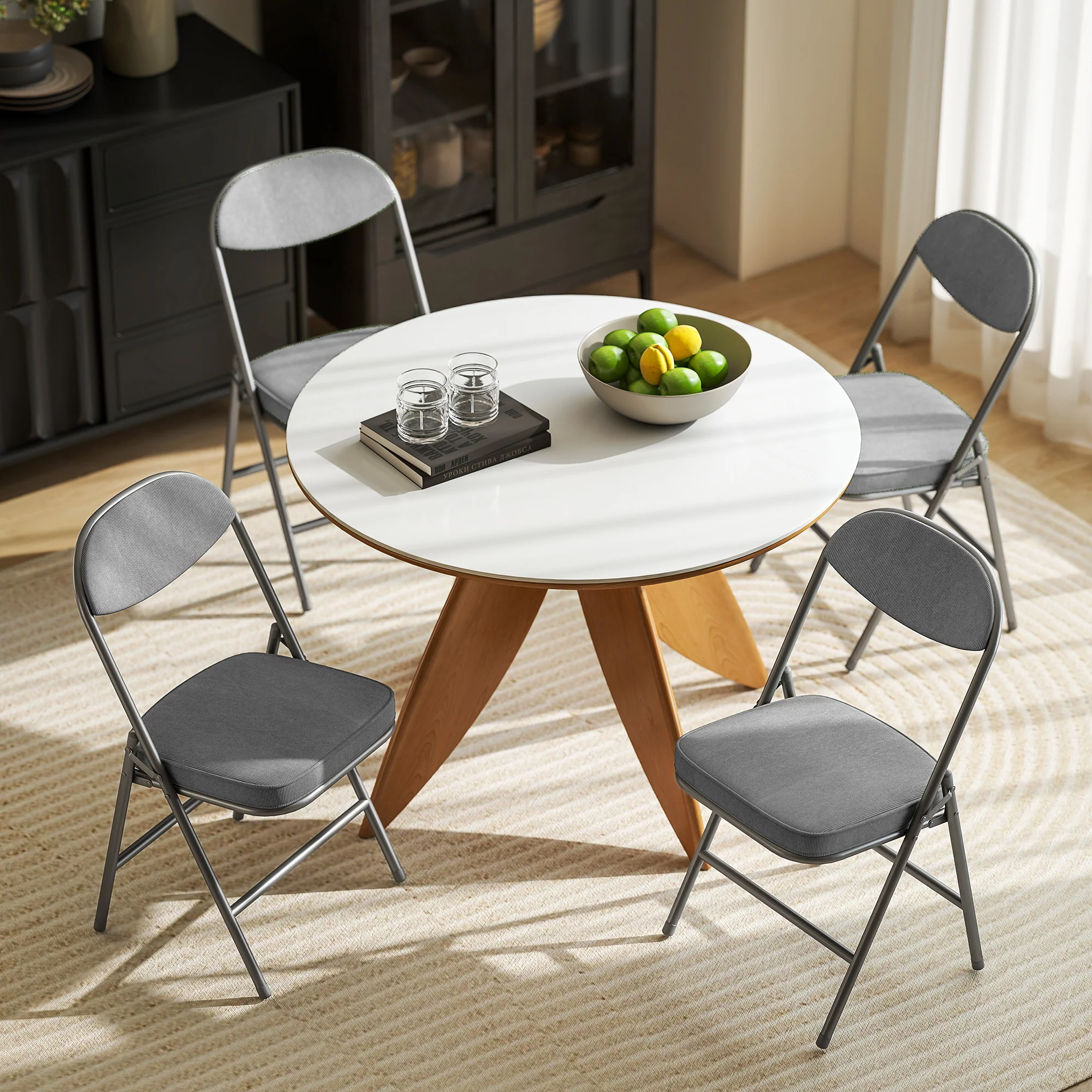 HOMCOM Folding Chairs Set of 4 with Cushioned Seat, Steel Frame, Grey - Image 8