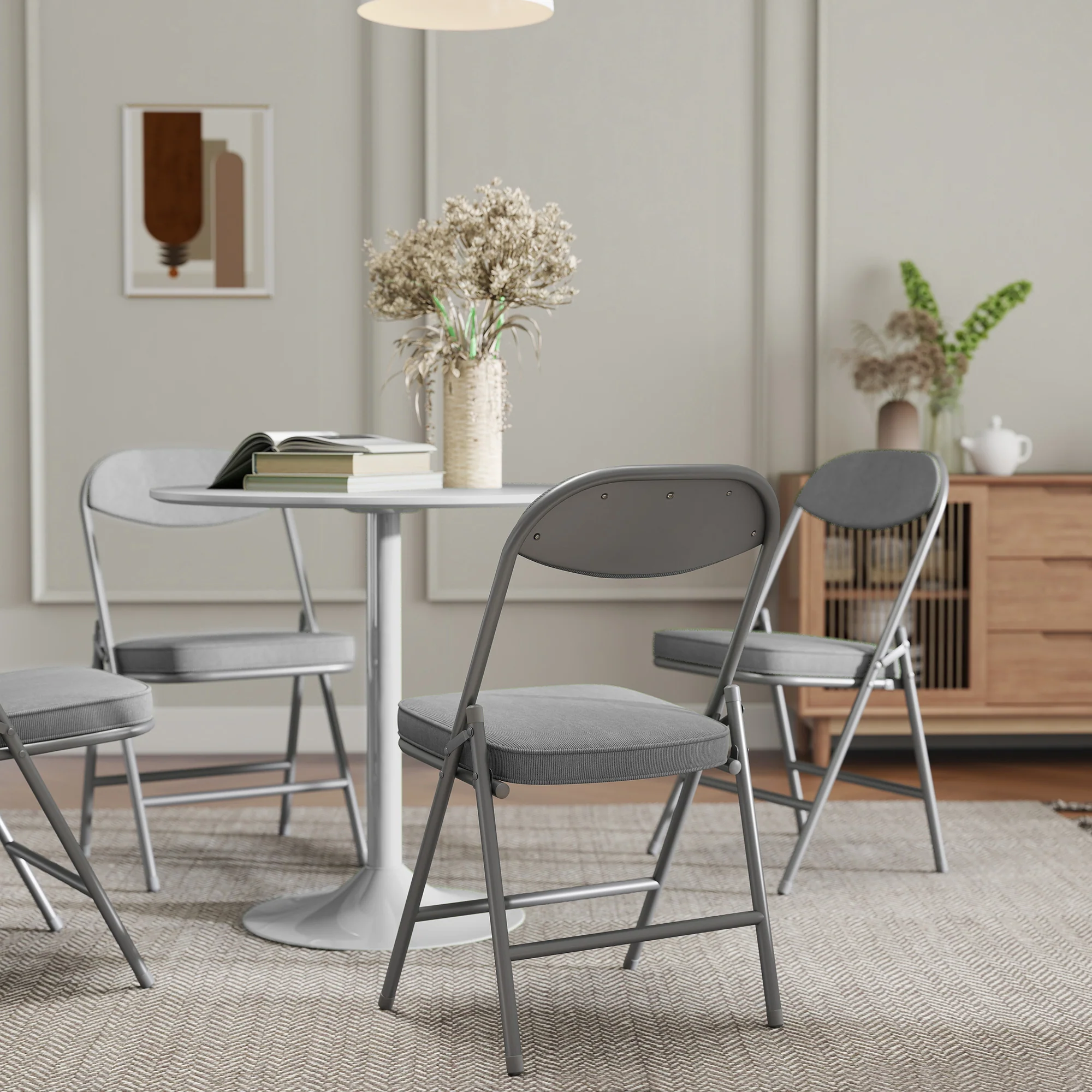 HOMCOM Folding Chairs Set of 4 with Cushioned Seat, Steel Frame, Grey - Image 9