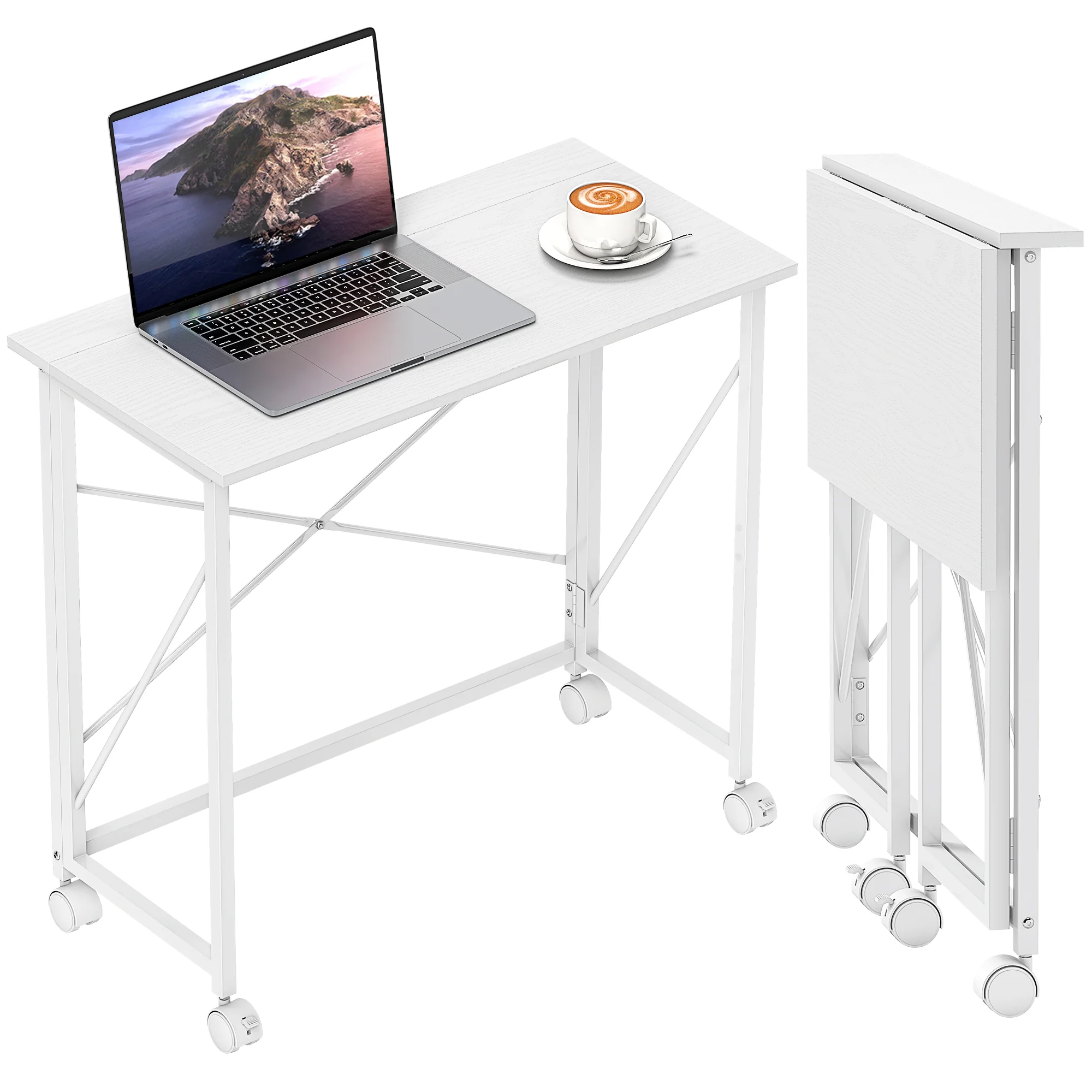 HOMCOM Folding Desk on Wheels, Writing Table for Home Office - Image 10