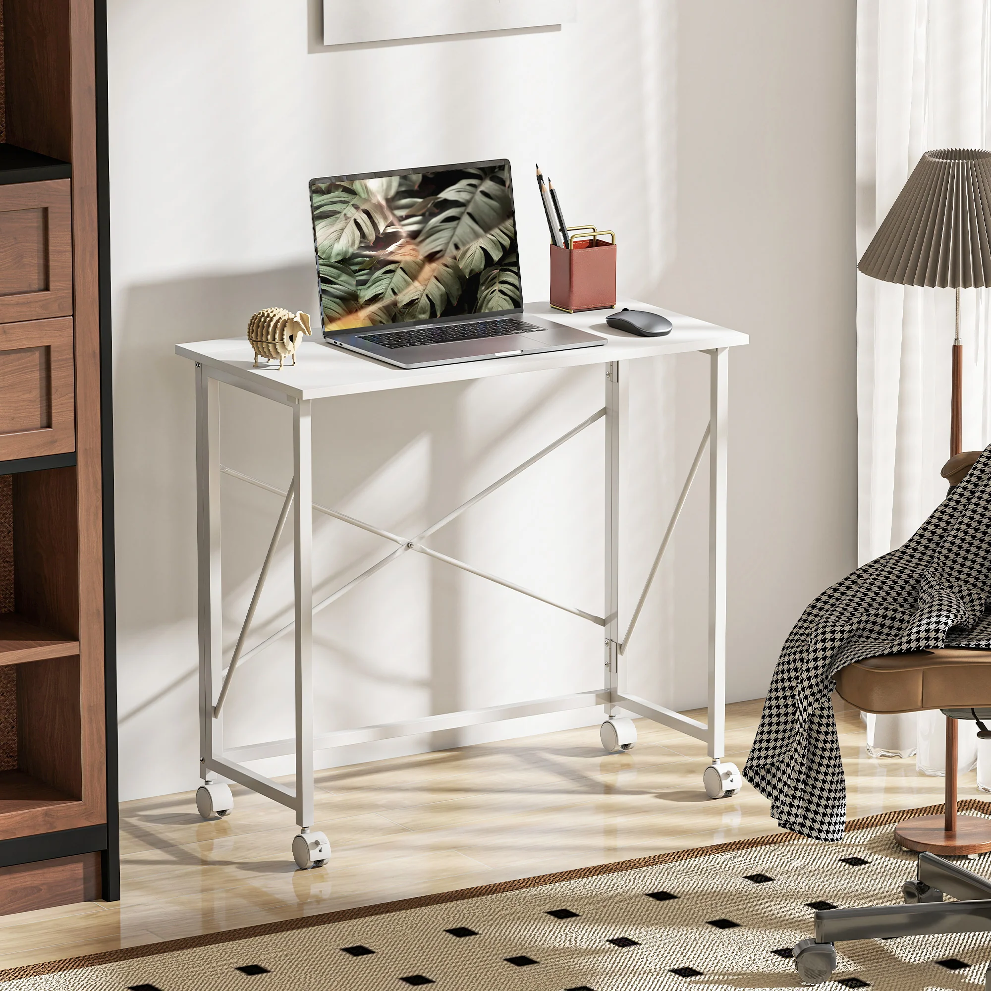 HOMCOM Folding Desk on Wheels, Writing Table for Home Office - Image 16