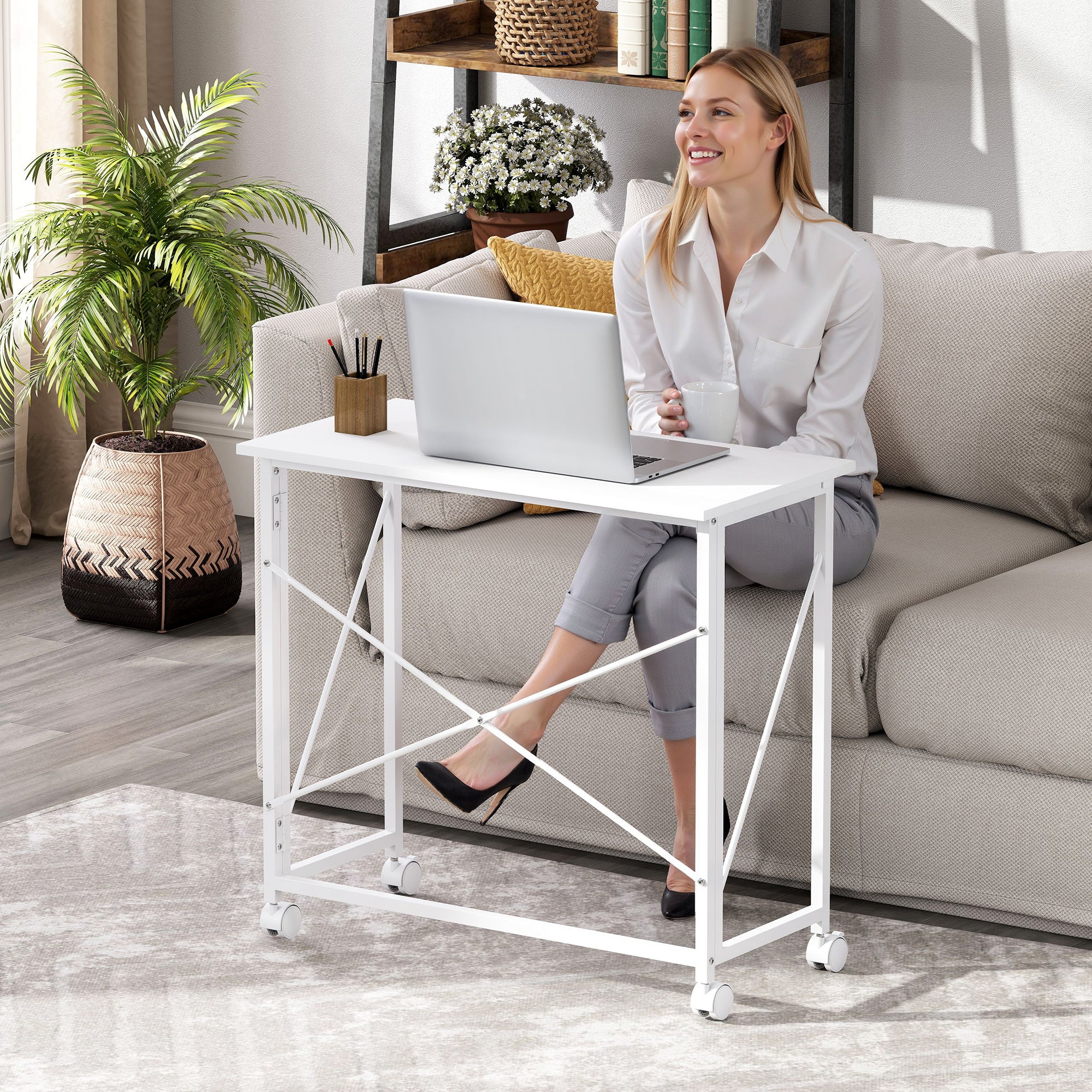 HOMCOM Folding Desk on Wheels, Writing Table for Home Office - Image 18