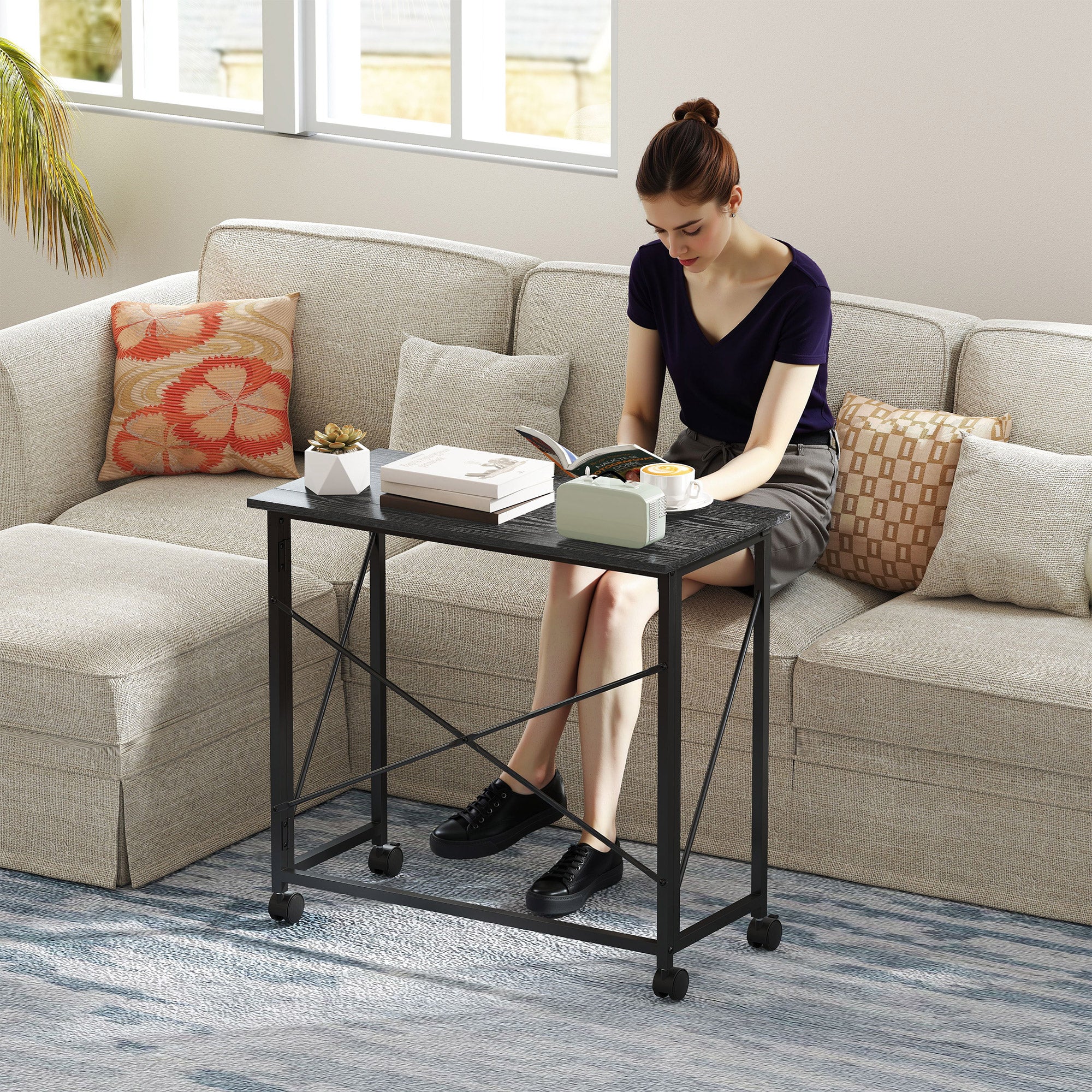 HOMCOM Folding Desk on Wheels, Writing Table for Home Office - Image 20