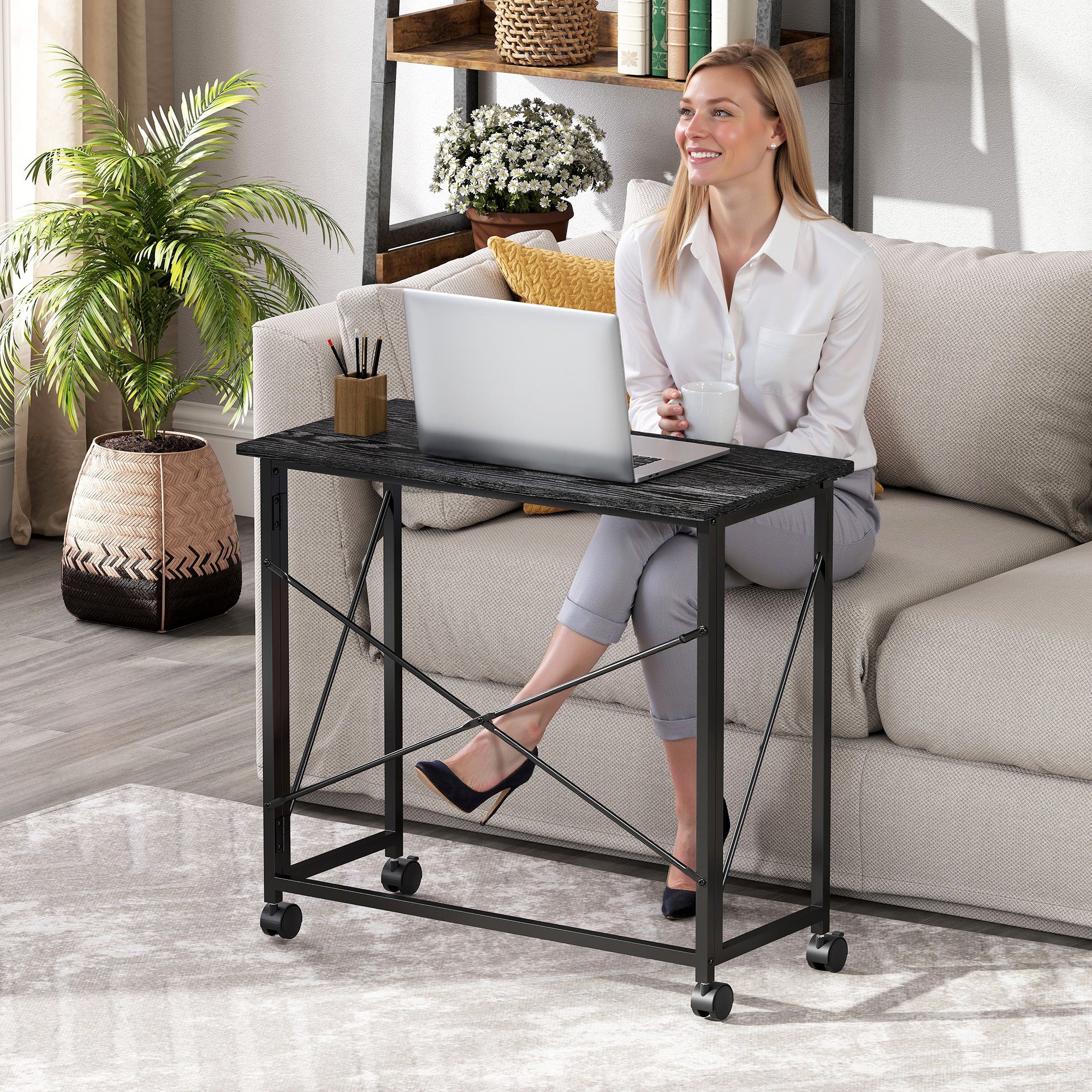 HOMCOM Folding Desk on Wheels, Writing Table for Home Office - Image 27