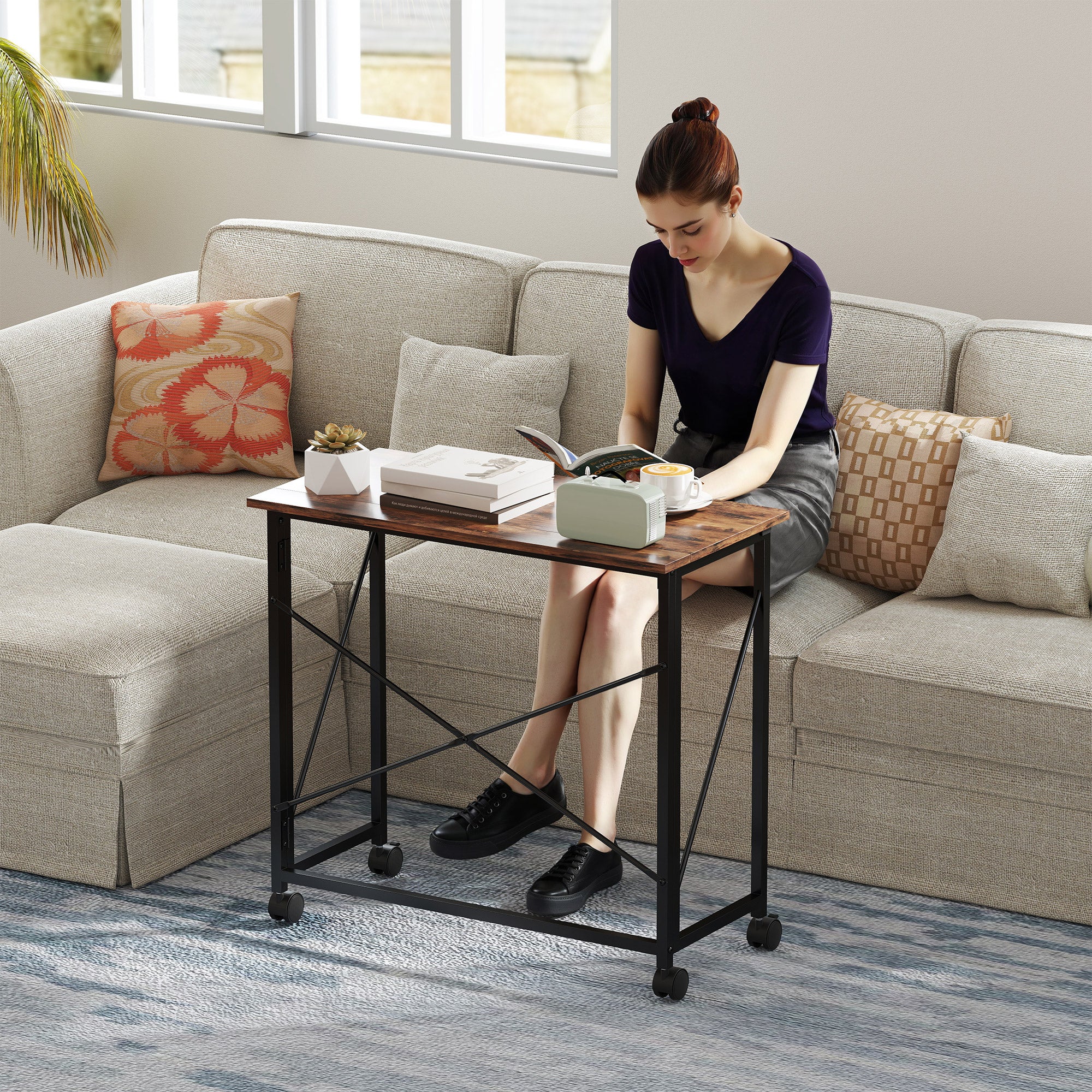 HOMCOM Folding Desk on Wheels, Writing Table for Home Office - Image 29
